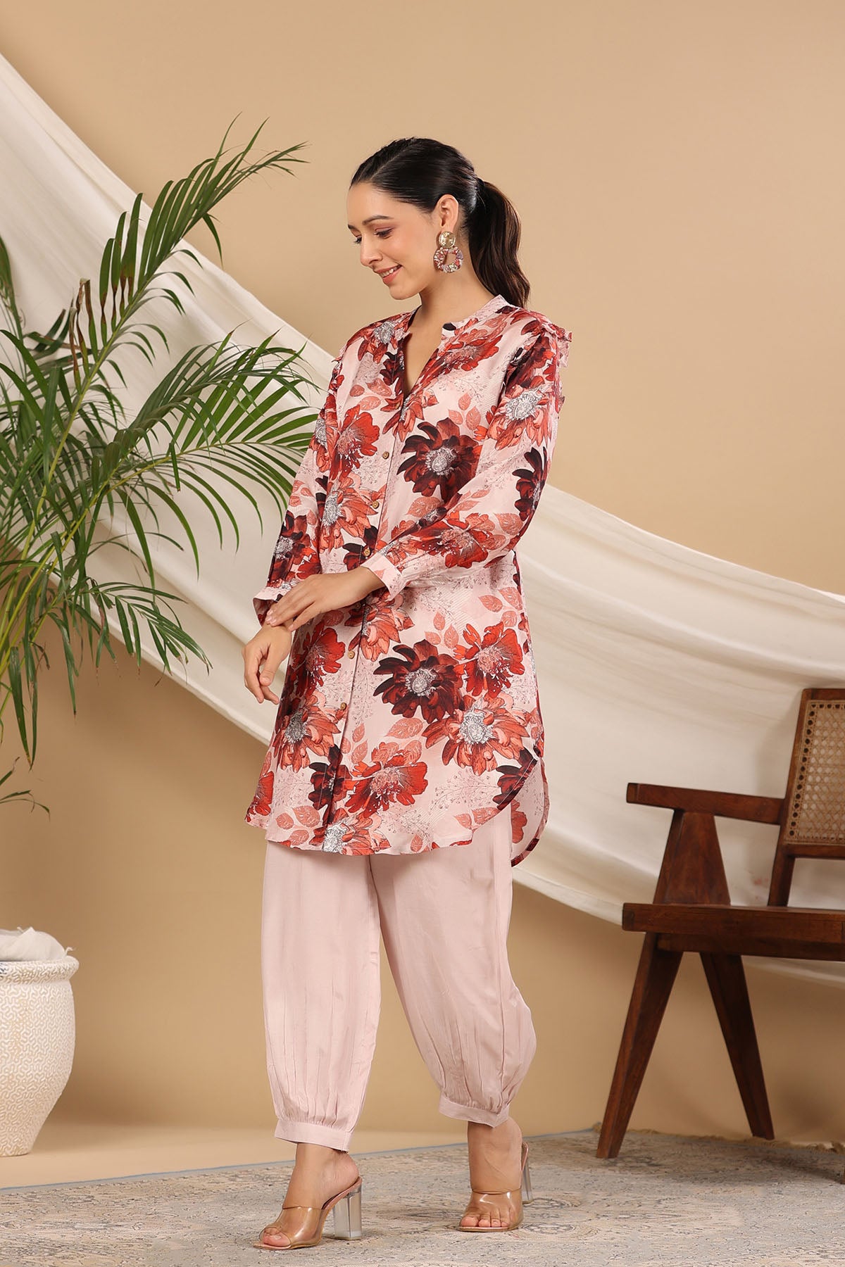 Brown Multicolor Muslin Printed Co-ord Set