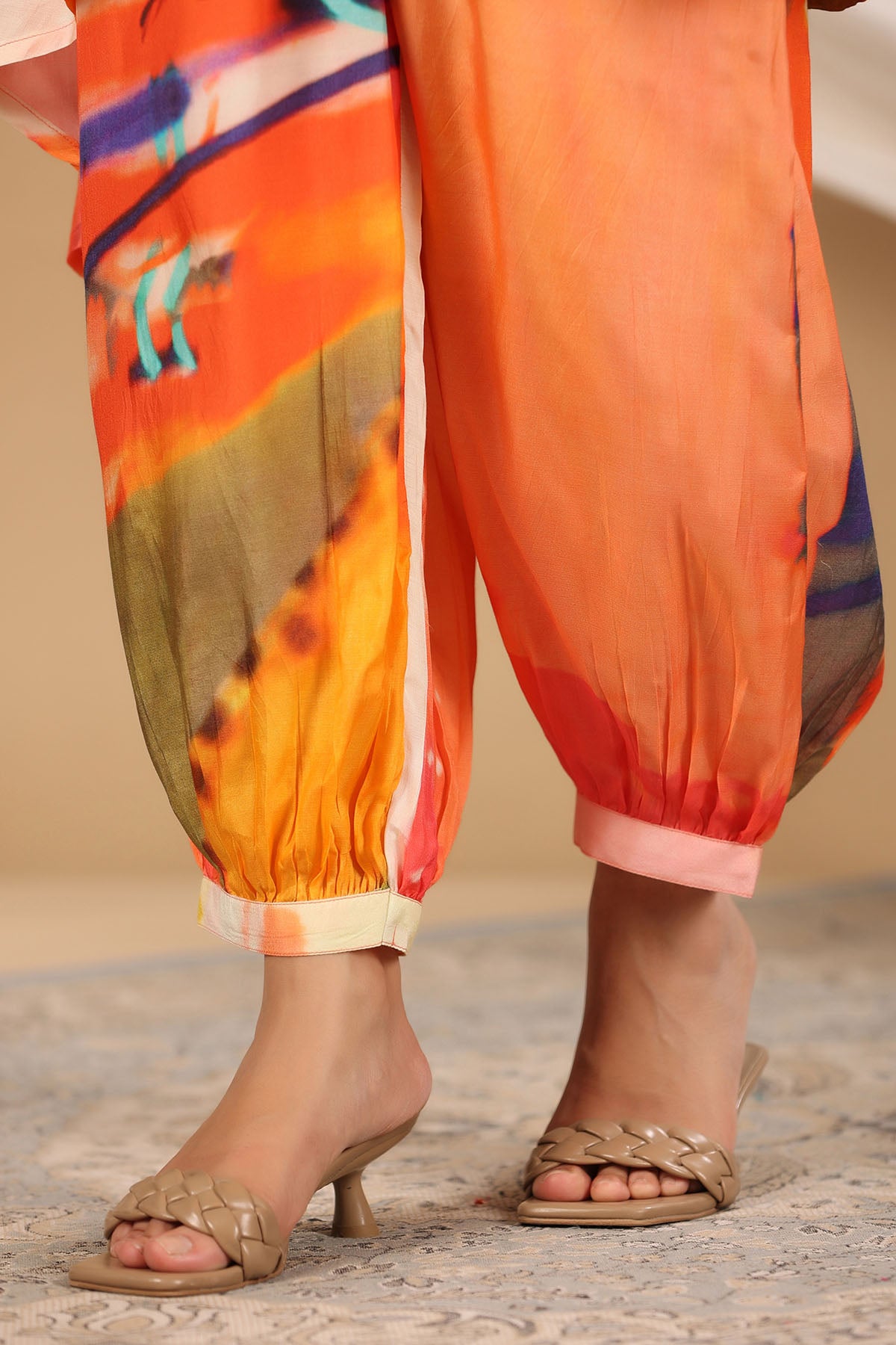Orange Mutlicolor Muslin Handwork Co-ord Set