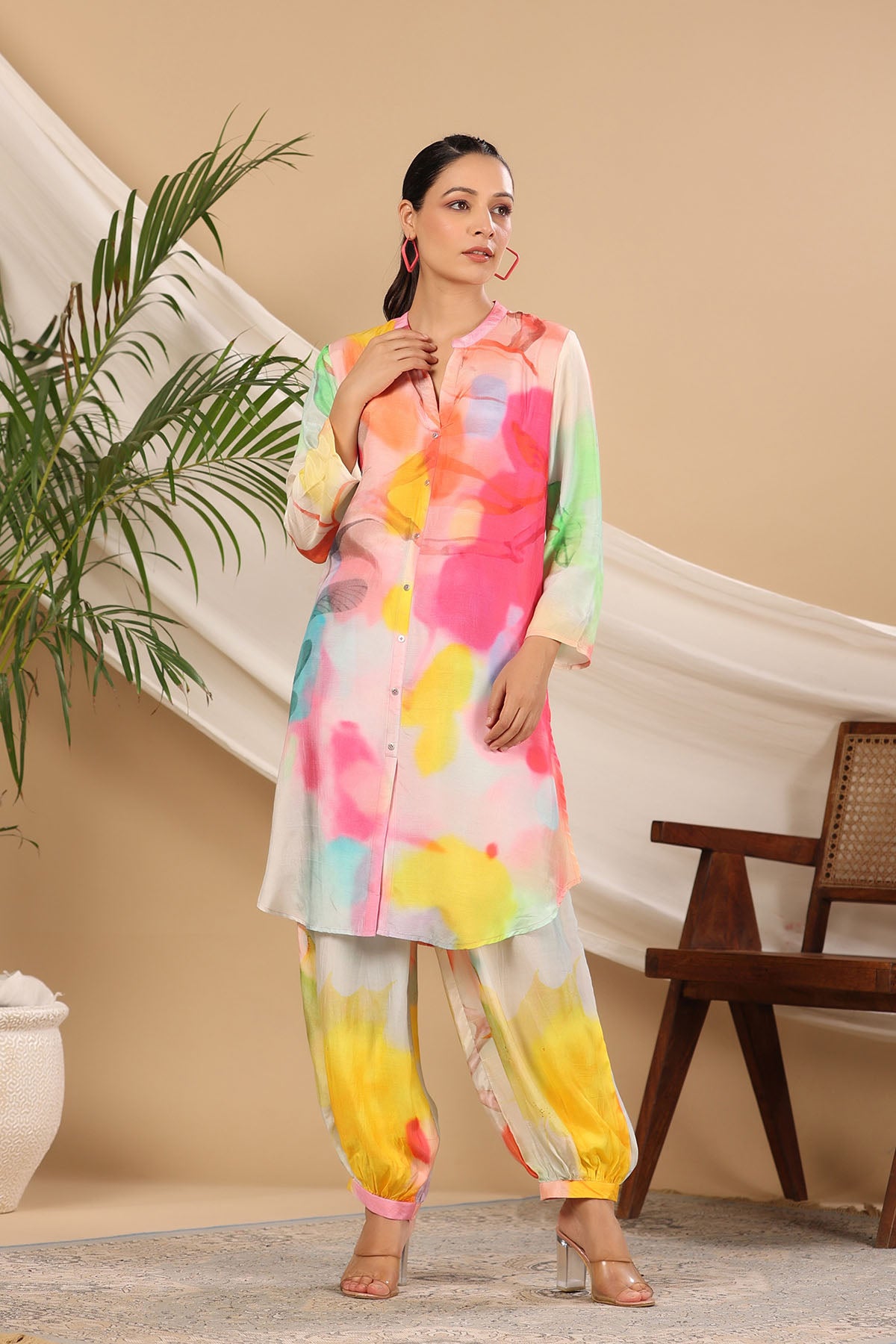 Pink Multicolor Muslin Handwork Co-ord Set