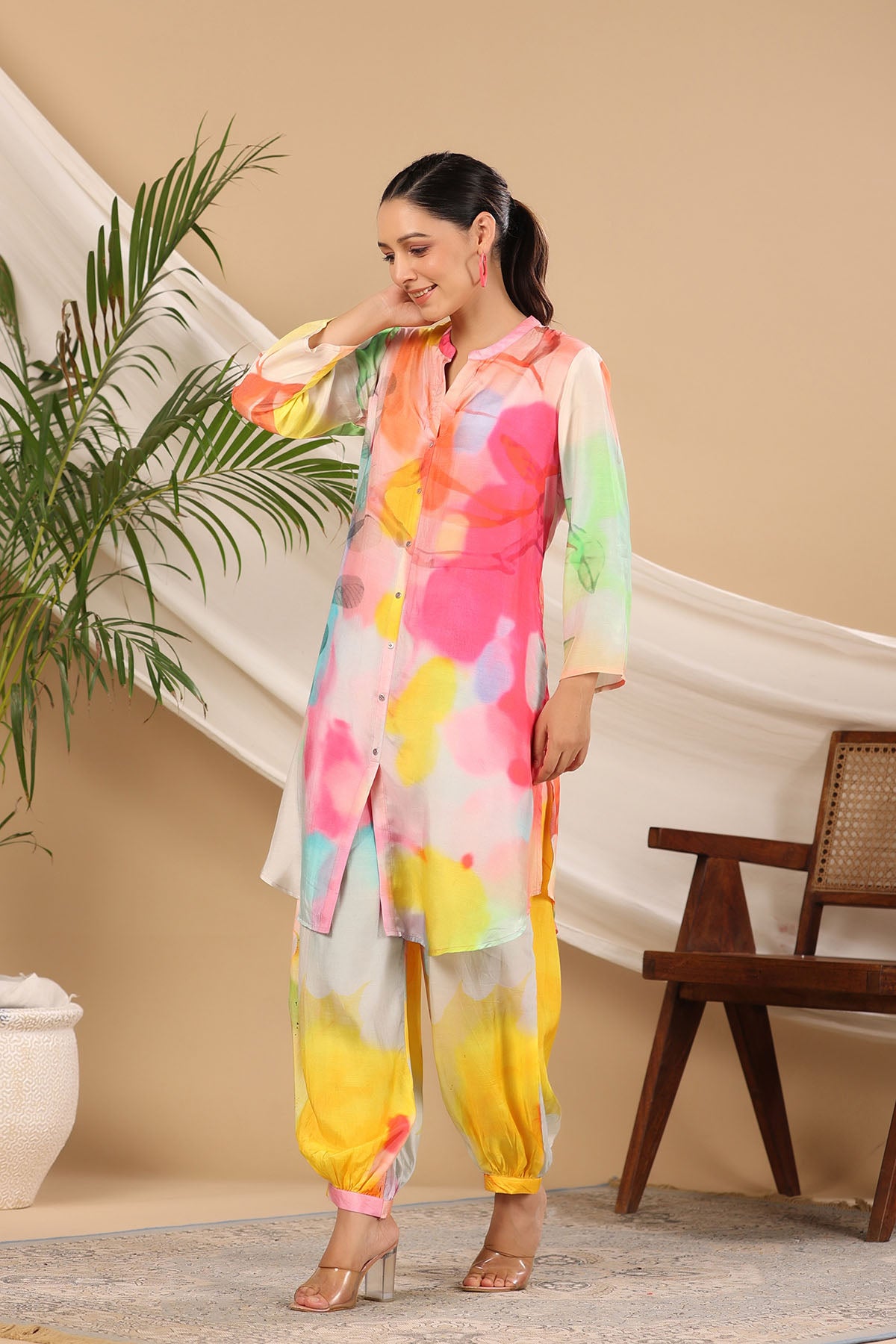 Pink Multicolor Muslin Handwork Co-ord Set