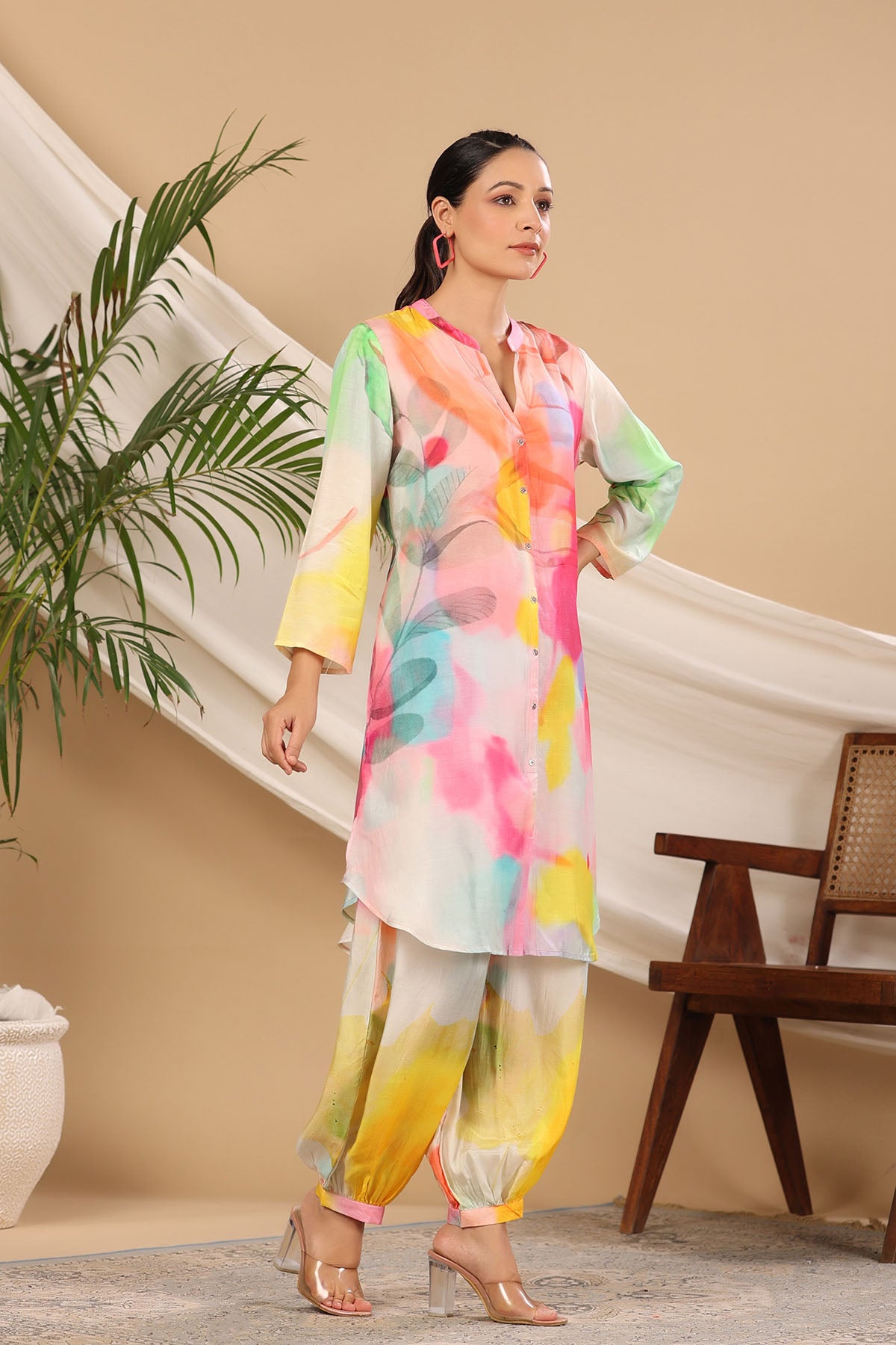 Pink Multicolor Muslin Handwork Co-ord Set