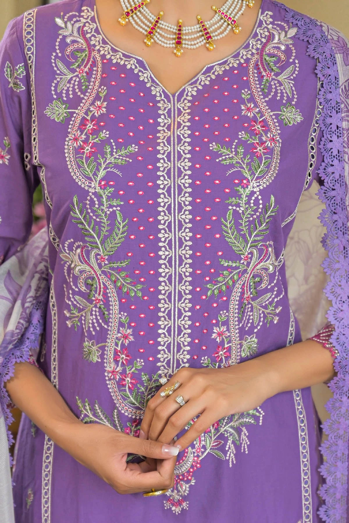 Purple Cotton Solid Straight Kurta Set