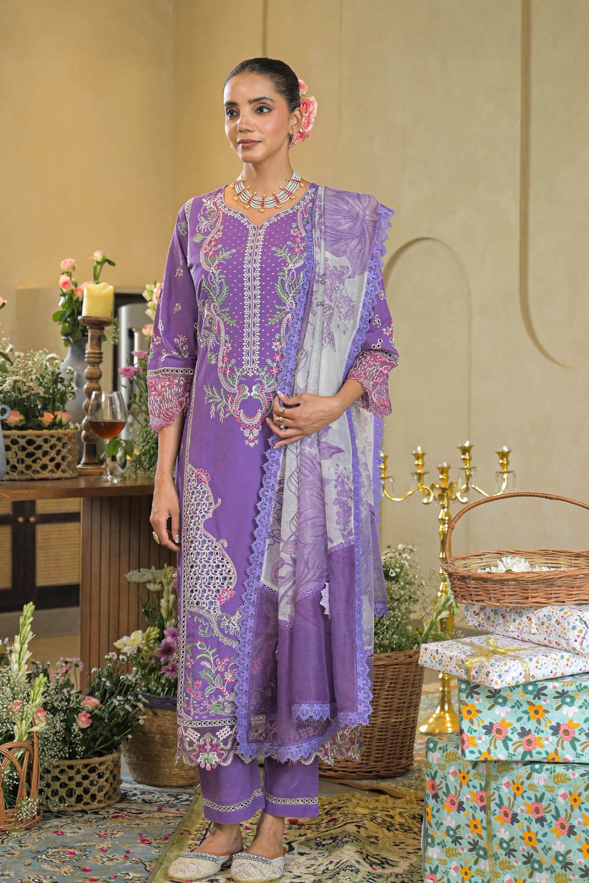 Purple Cotton Solid Straight Kurta Set
