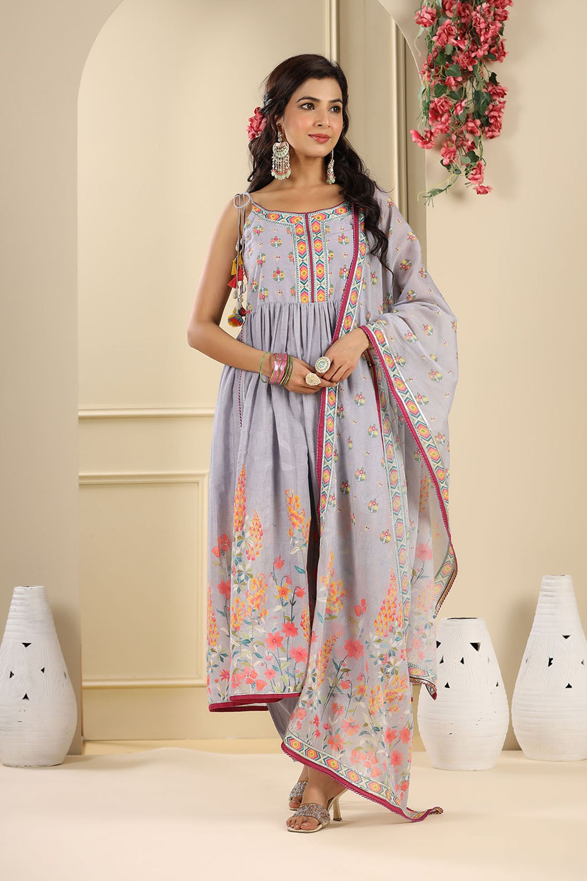 Lavender Floral Cotton Suit Set