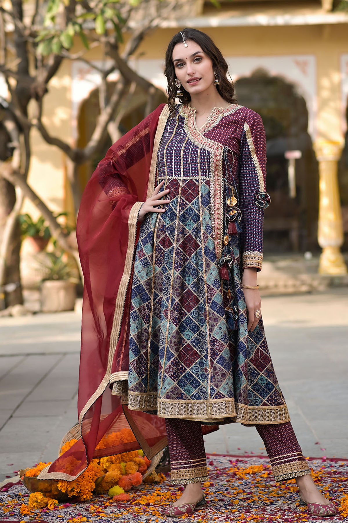Blue Angrakha Muslin Gotapatti Anarkali Suit