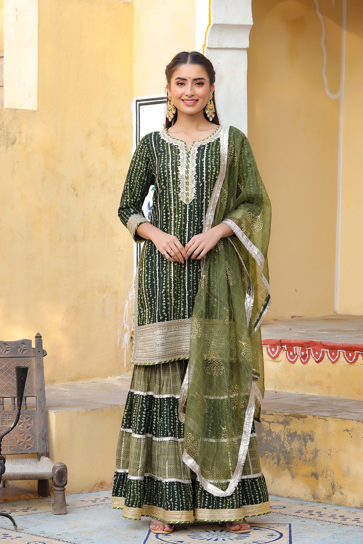 Green Rayon Gotapatti Sharara Set