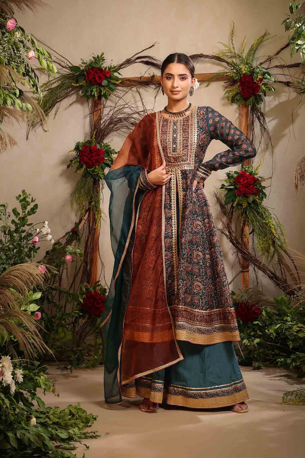 Navy Chanderi Handwork Sharara Set