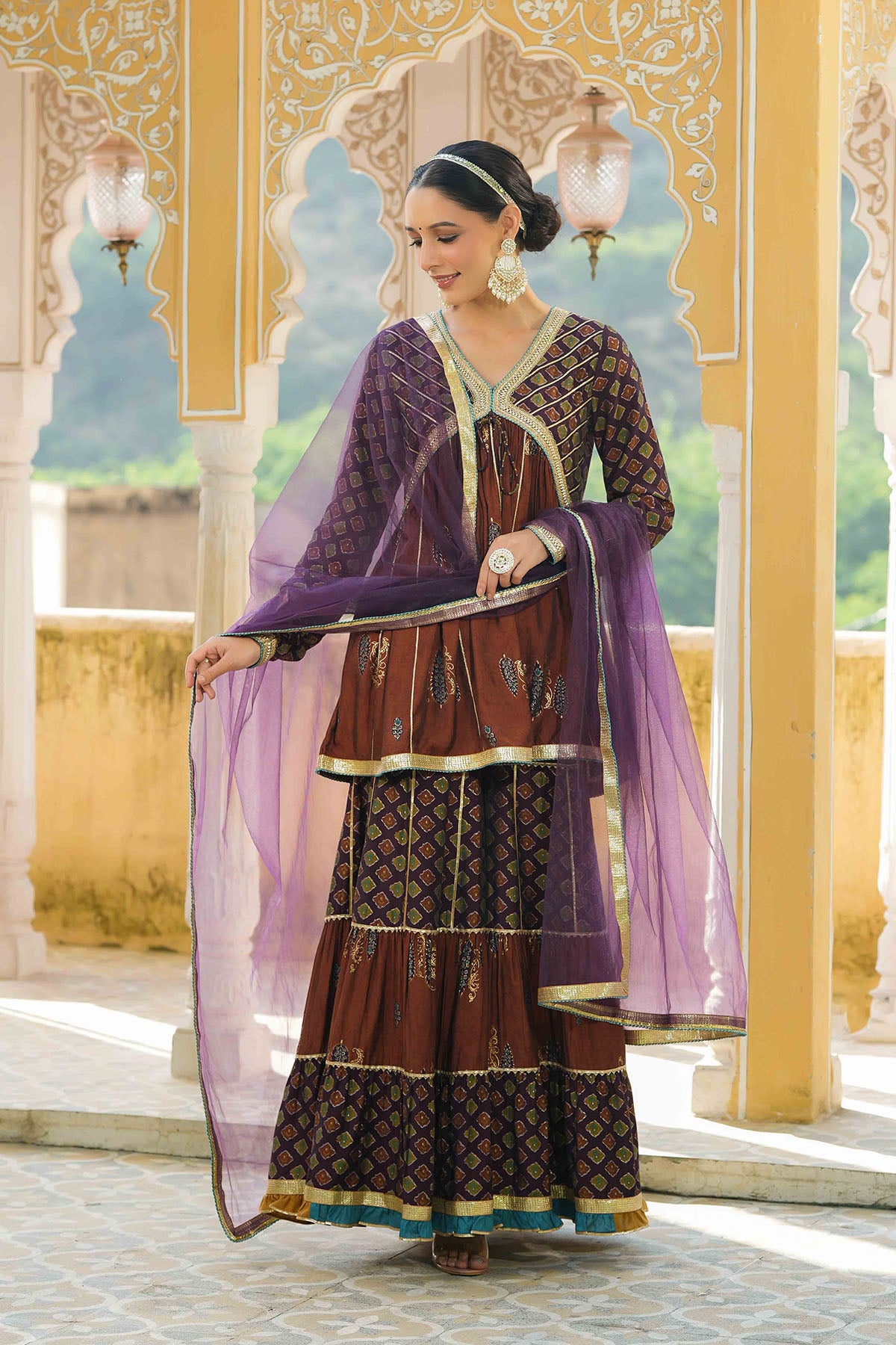 Brown Muslin Gotapatti Sharara Set