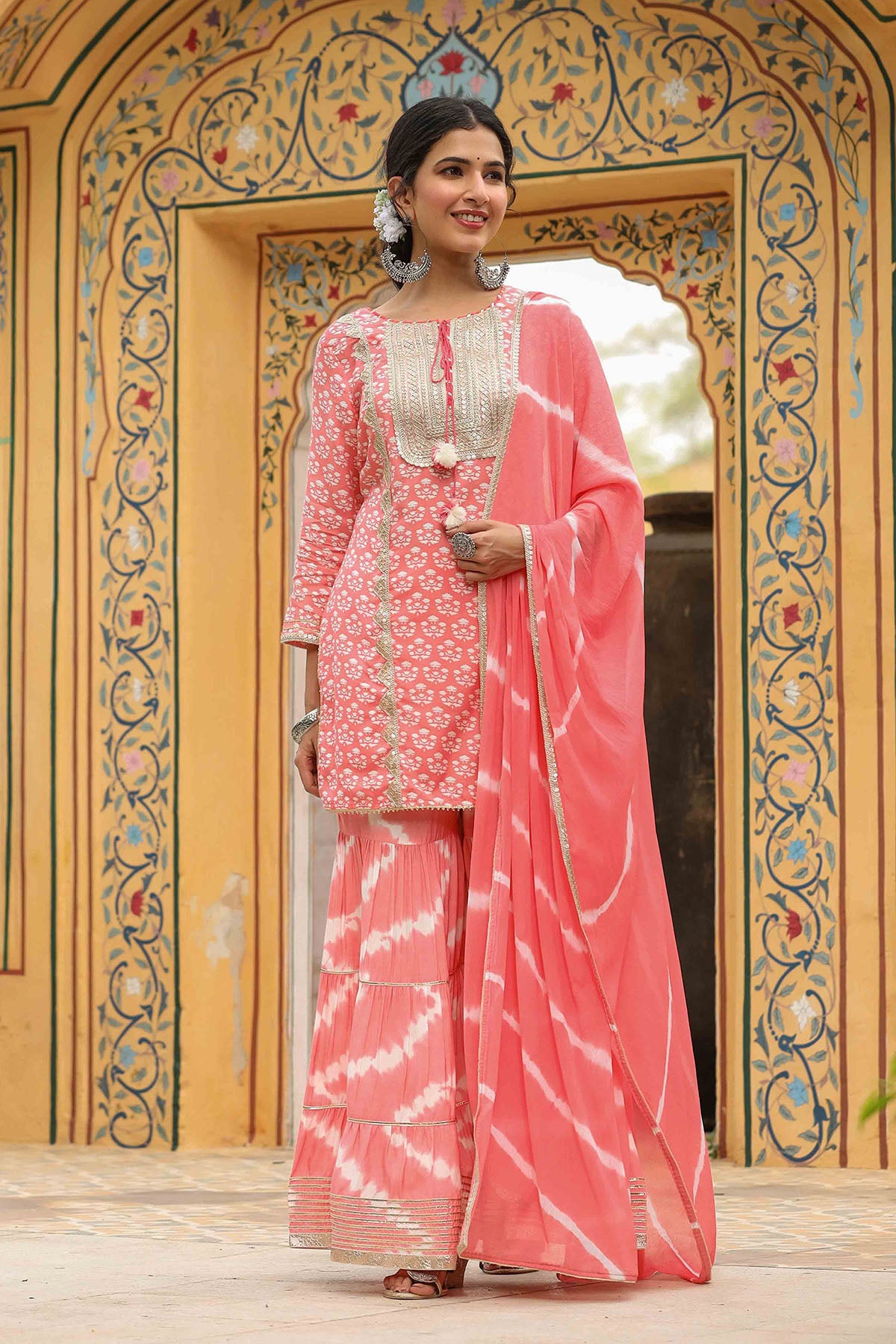 Pink Muslin Gotapatti Sharara Set