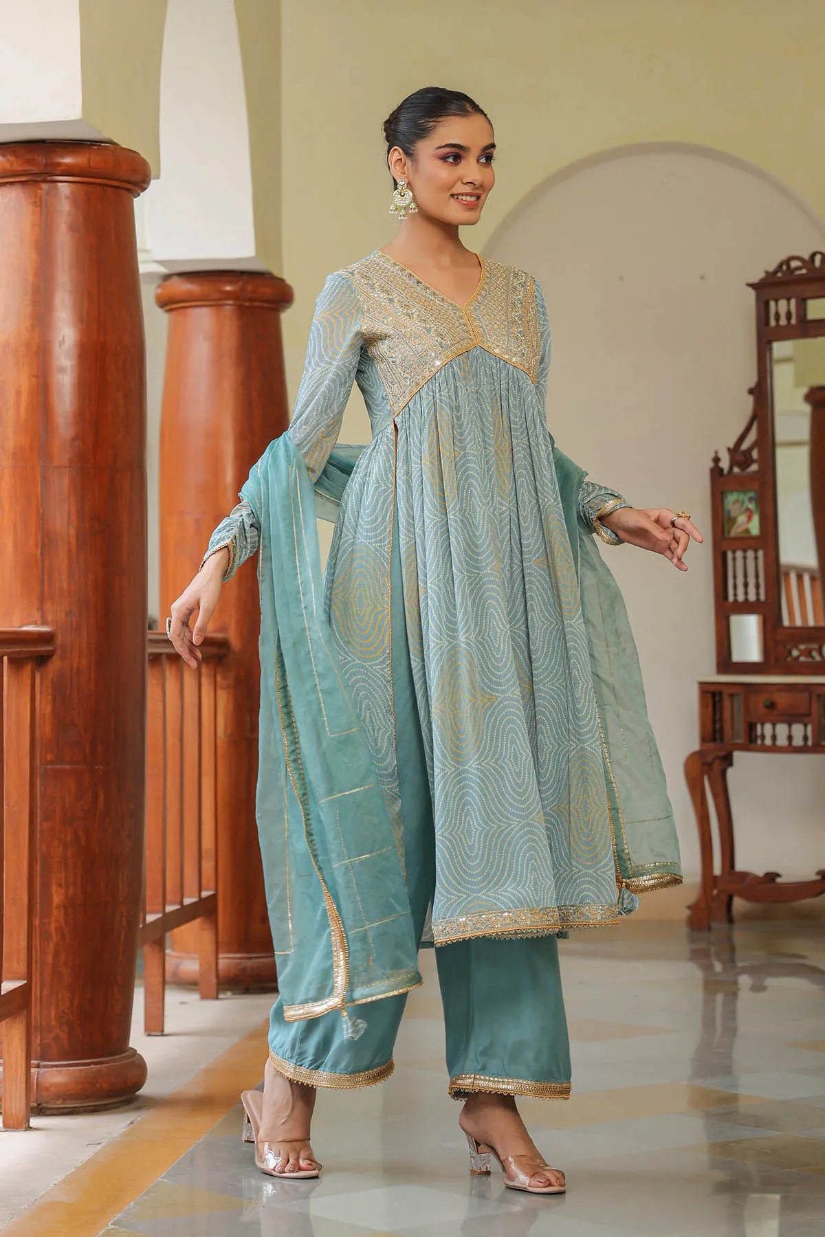 Blue Georgette Embroidered Anarkali