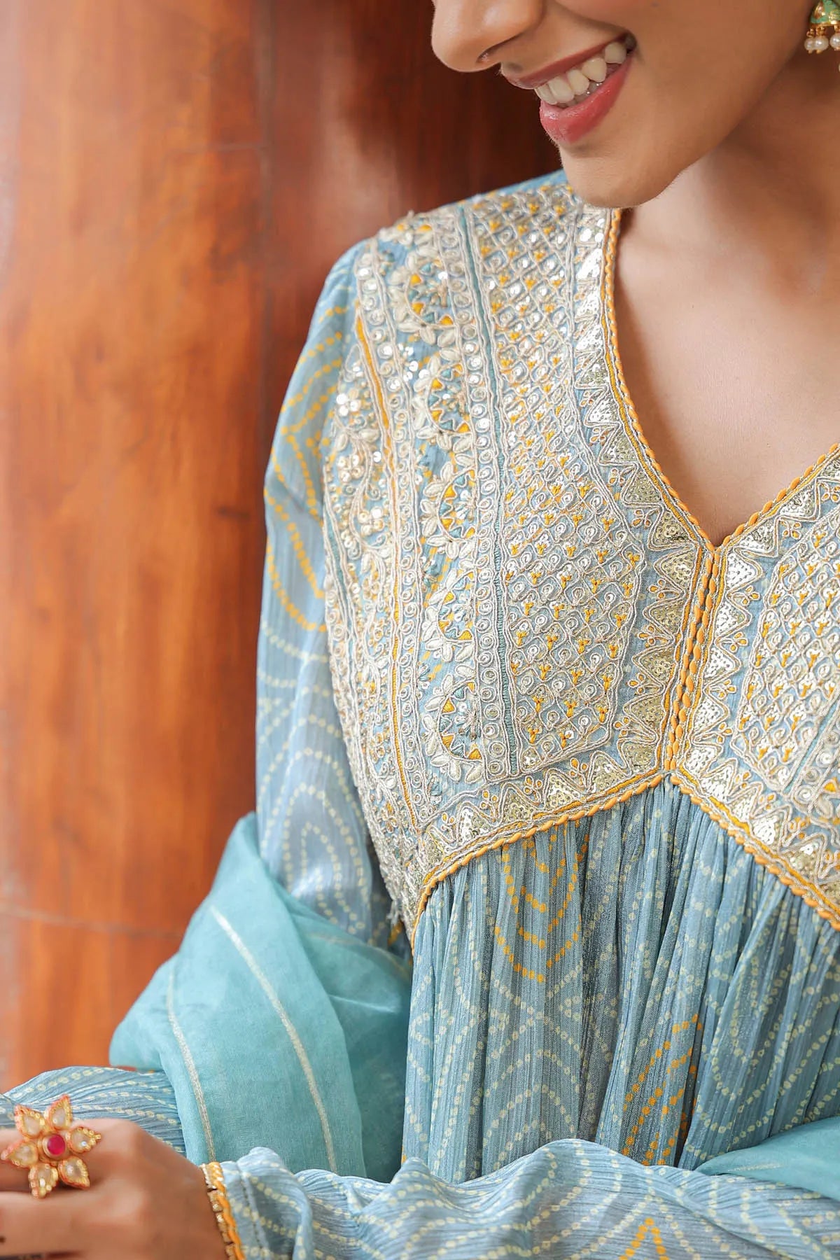 Blue Georgette Embroidered Anarkali