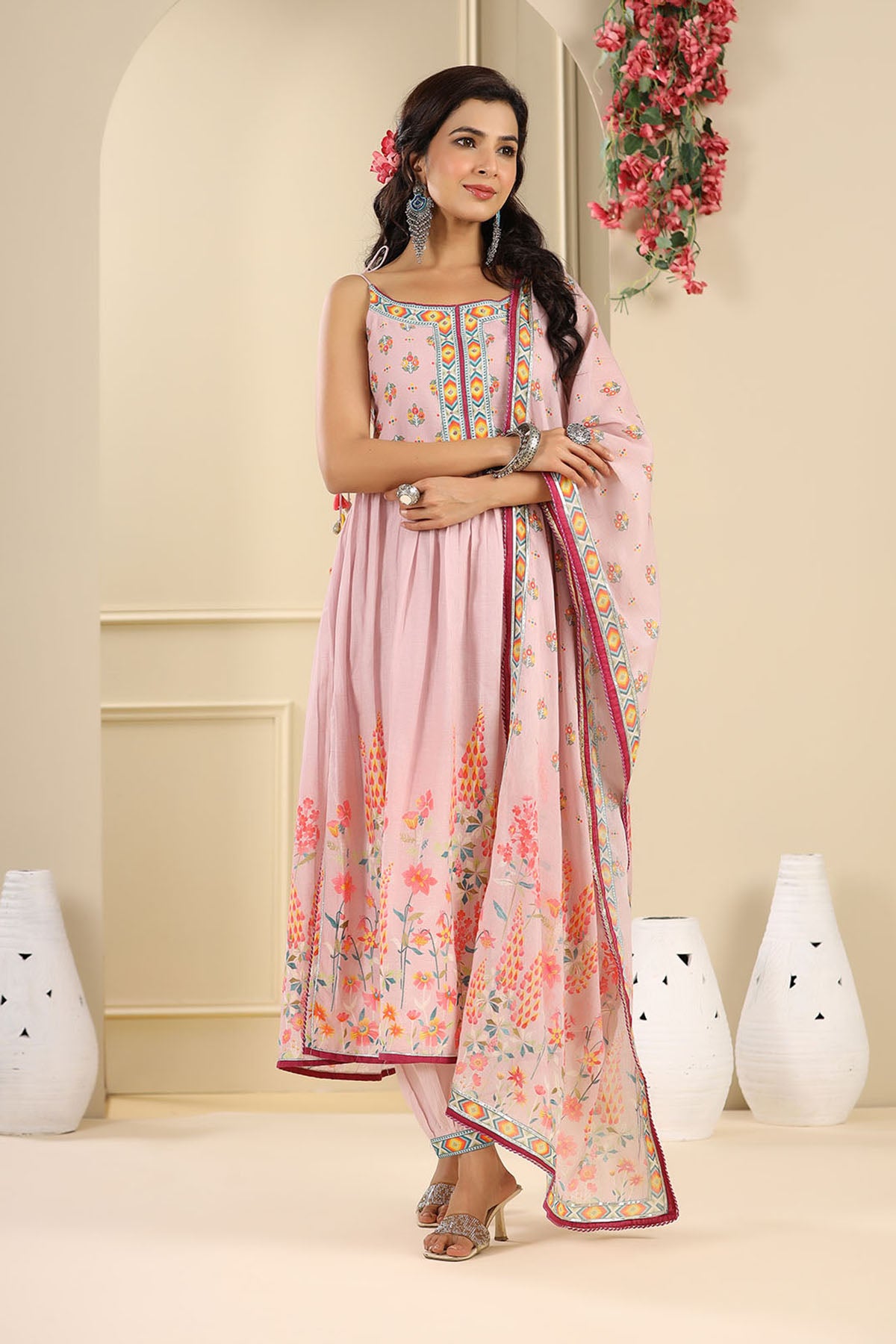 Pink Floral Cotton Suit Set