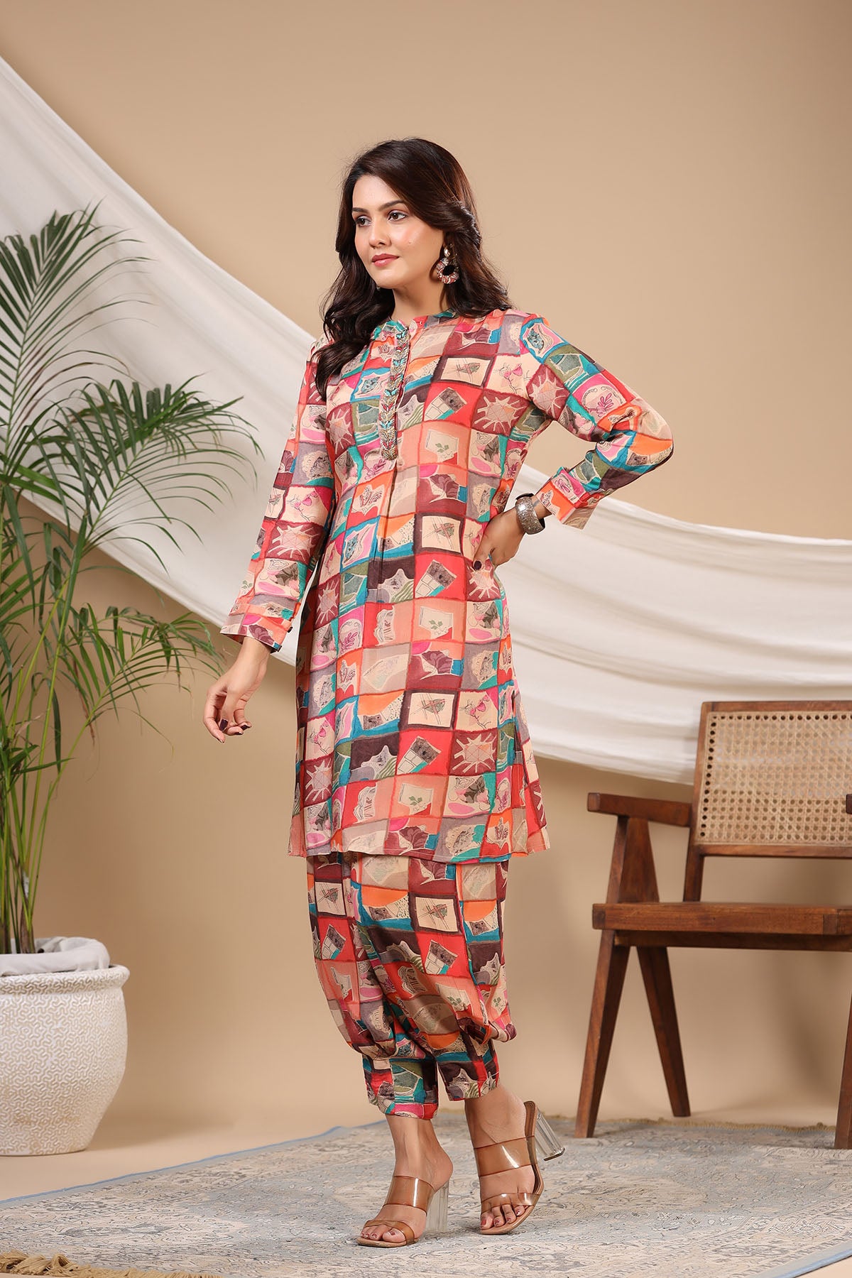 Pink Multicolor Muslin Handwork Co-ord Set