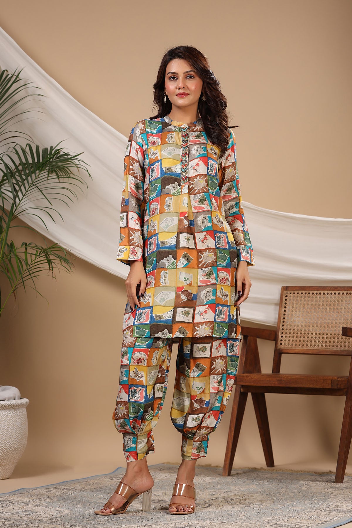 Yellow Multicolor Muslin Handwork Co-ord Set