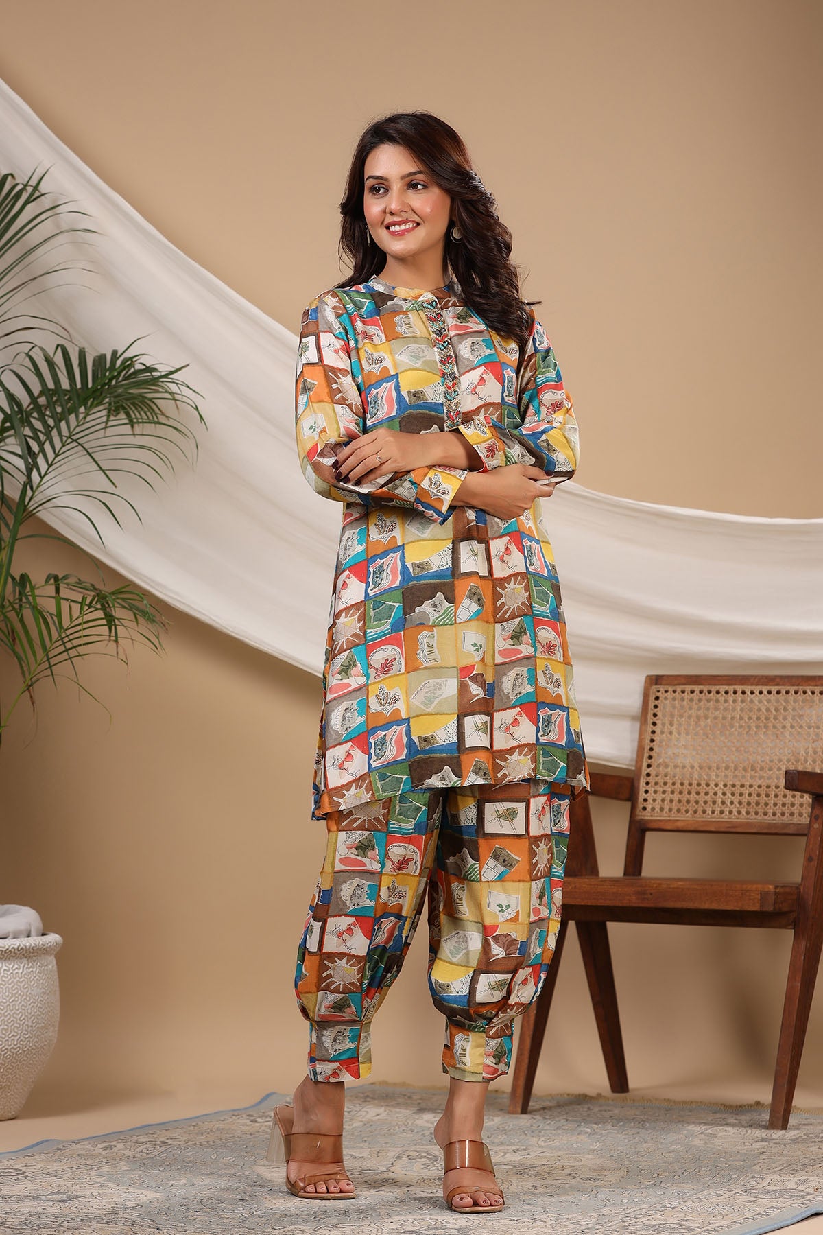 Yellow Multicolor Muslin Handwork Co-ord Set