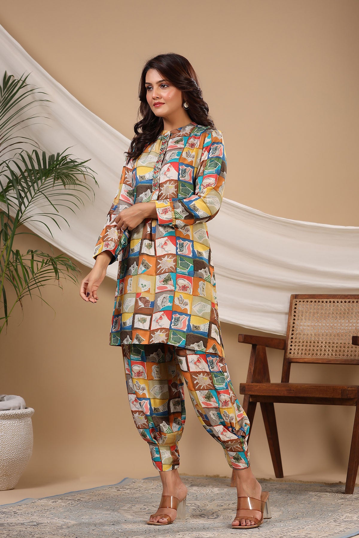 Yellow Multicolor Muslin Handwork Co-ord Set