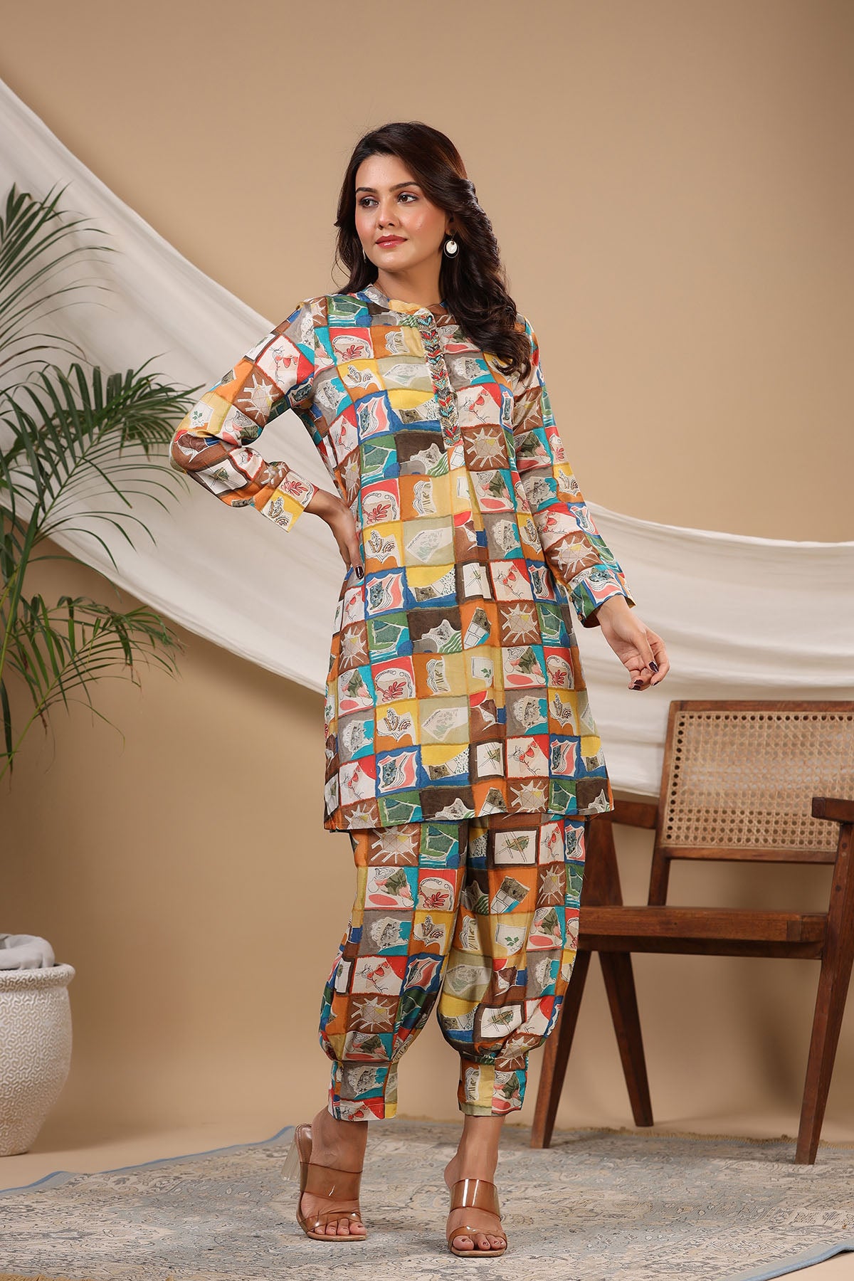 Yellow Multicolor Muslin Handwork Co-ord Set