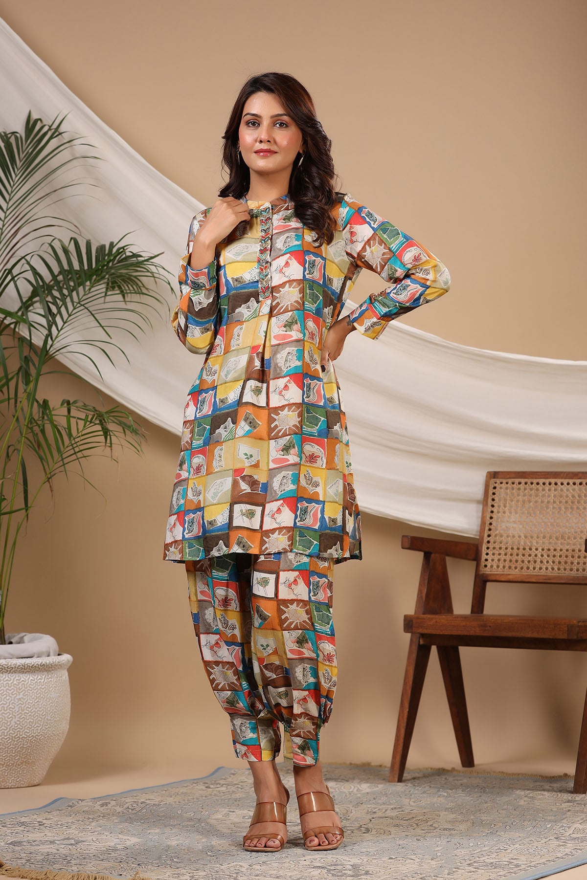 Yellow Multicolor Muslin Handwork Co-ord Set