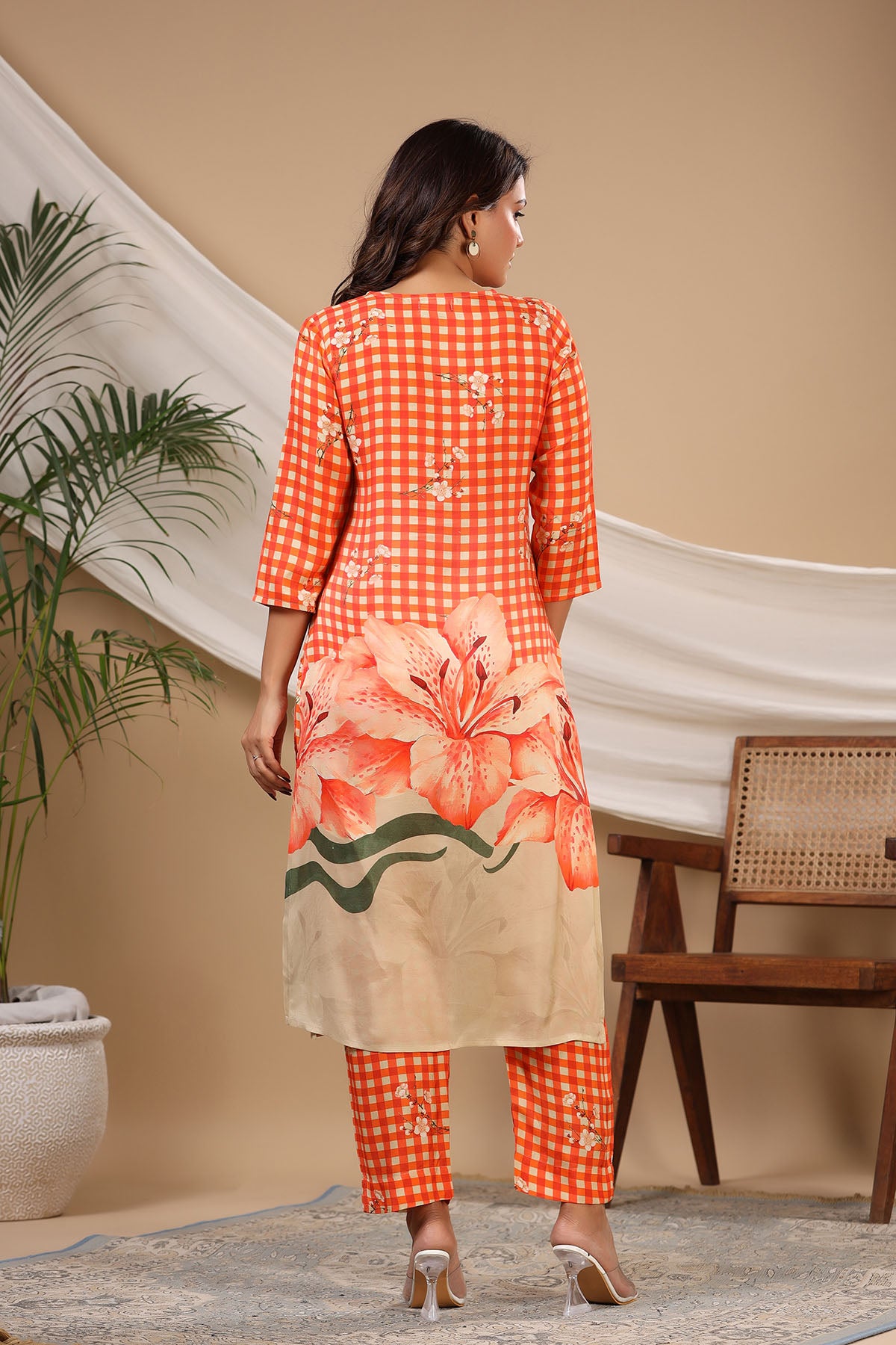 Orange Floral Muslin Printed Co-ord Set