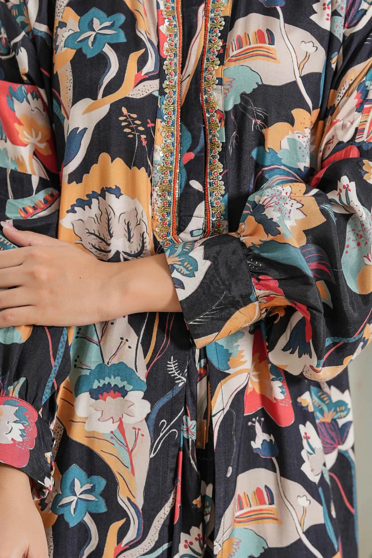 Black Floral Muslin Handwork Co-Ord Set