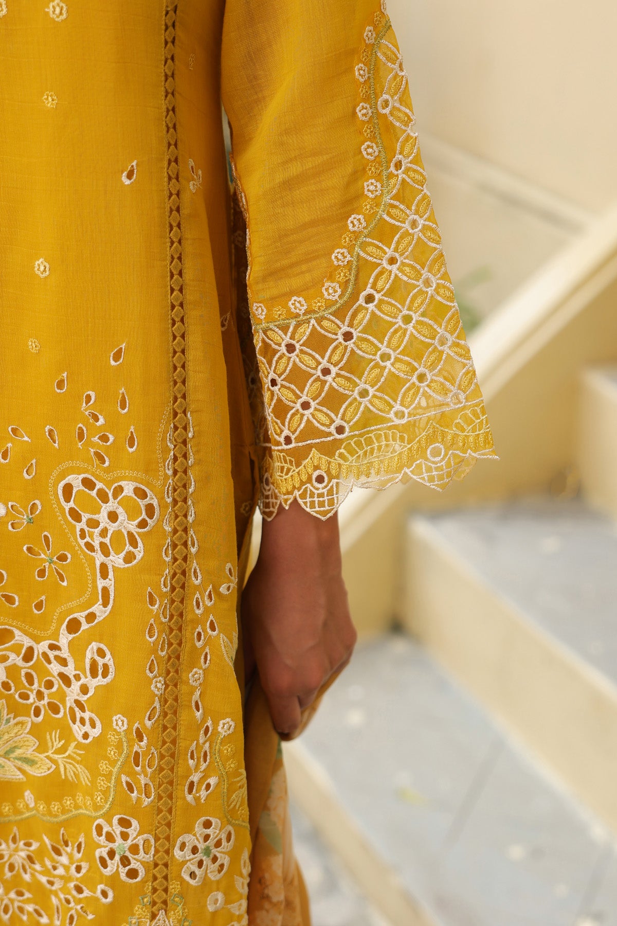 Mustard Yellow Mal Chanderi Embroidered Straight Suit Set With Dupatta