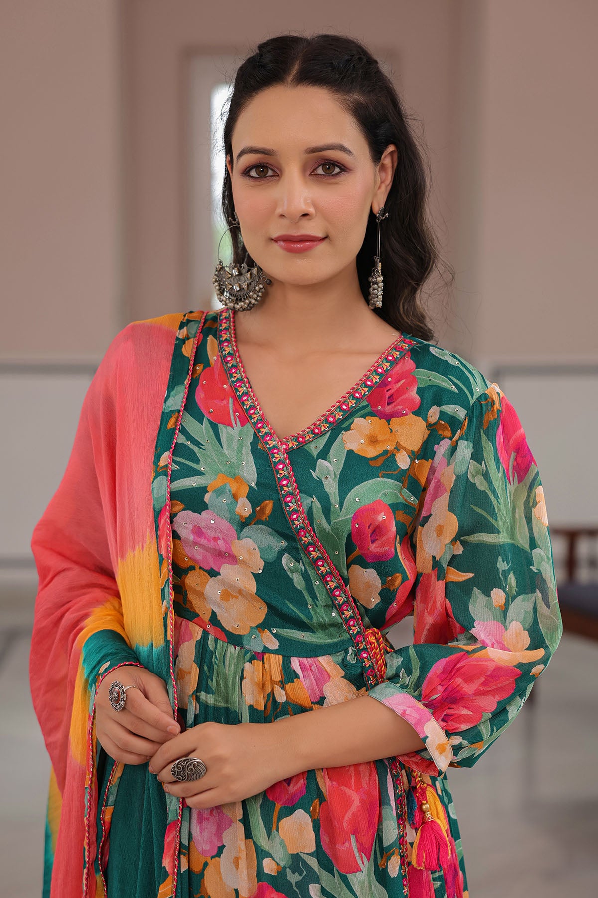 Green Floral Embroidered Anarkali Suit