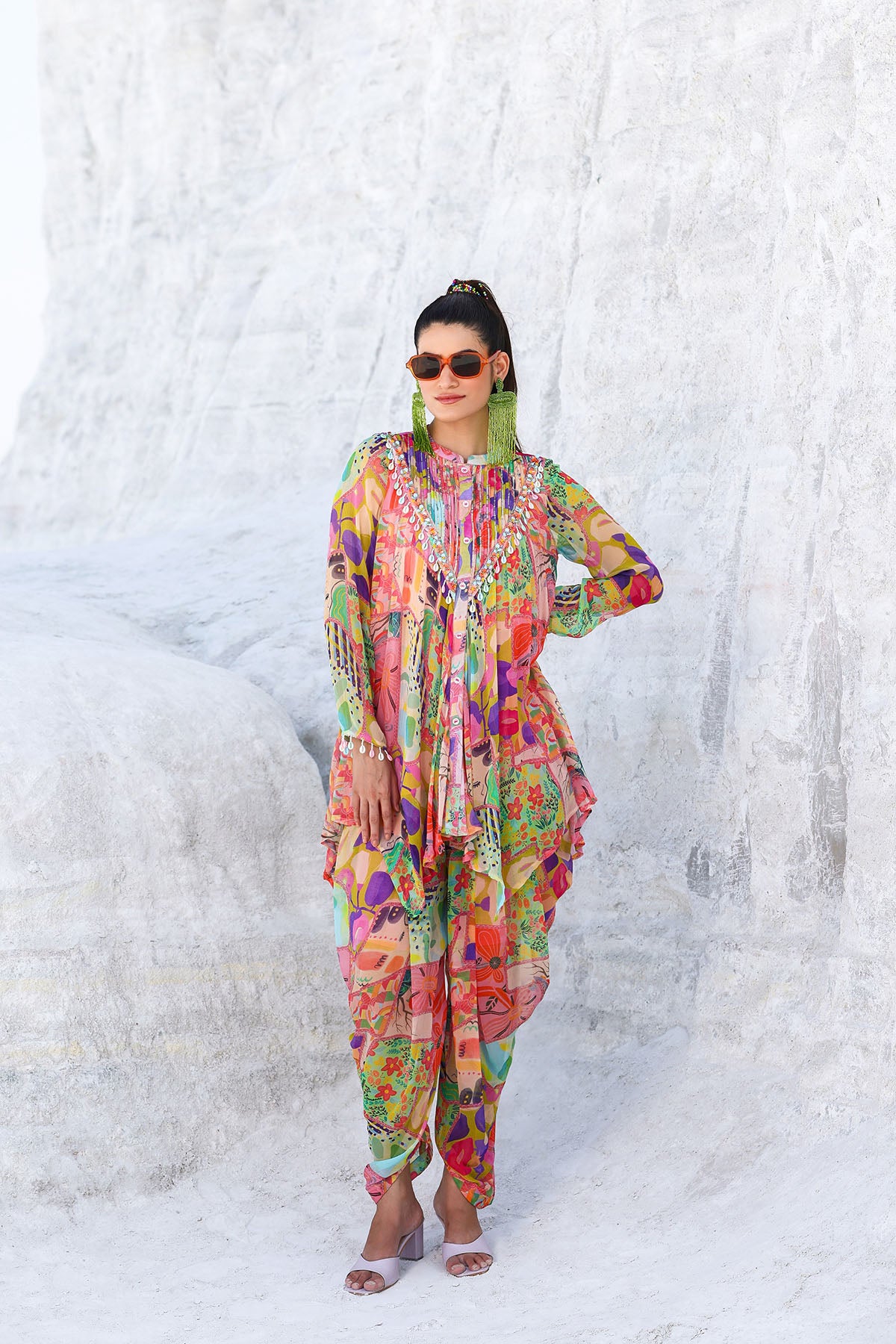 Pink Multicolor Chiffon Handwork Co-ord Set