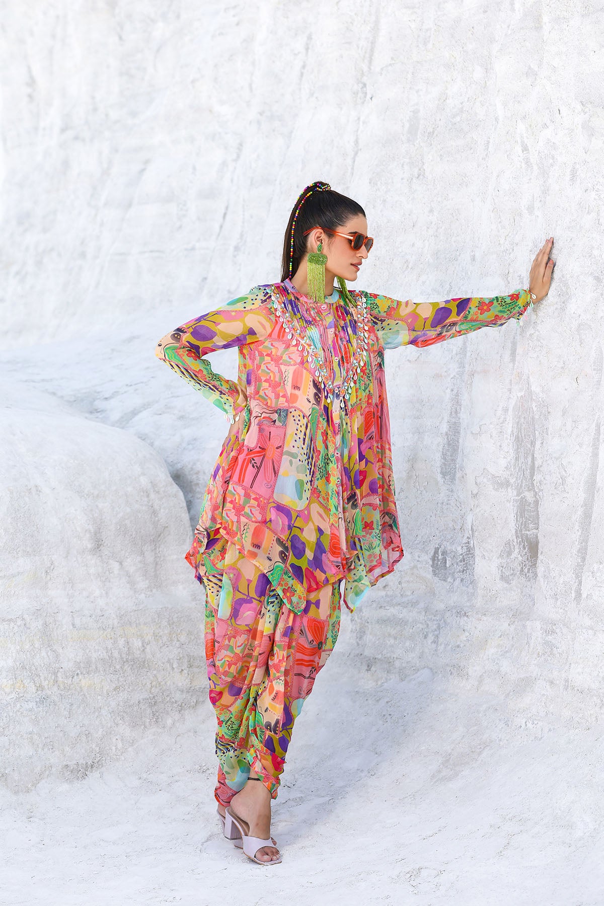 Pink Multicolor Chiffon Handwork Co-ord Set