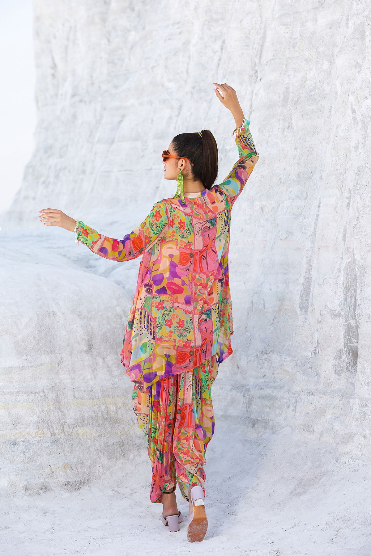 Pink Multicolor Chiffon Handwork Co-ord Set