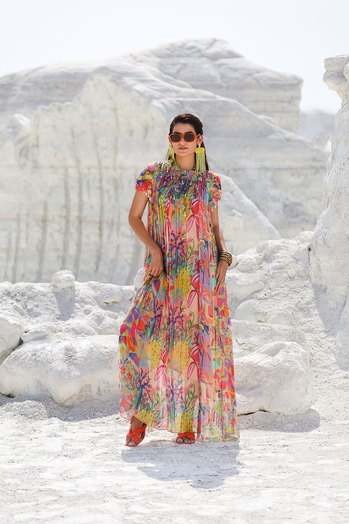 Multicolour Chiffon Printed Maxi Dress