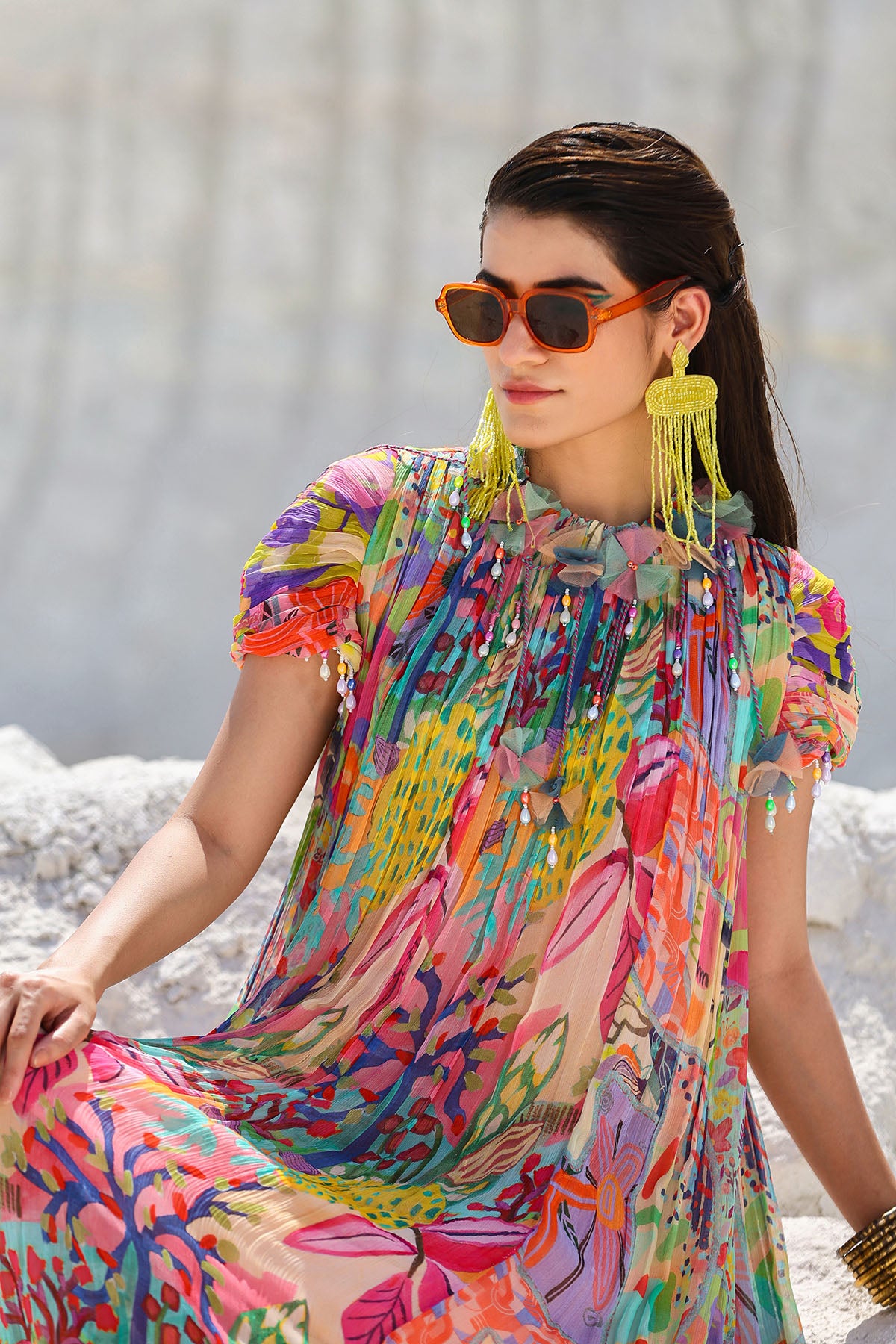 Multicolour Chiffon Printed Maxi Dress