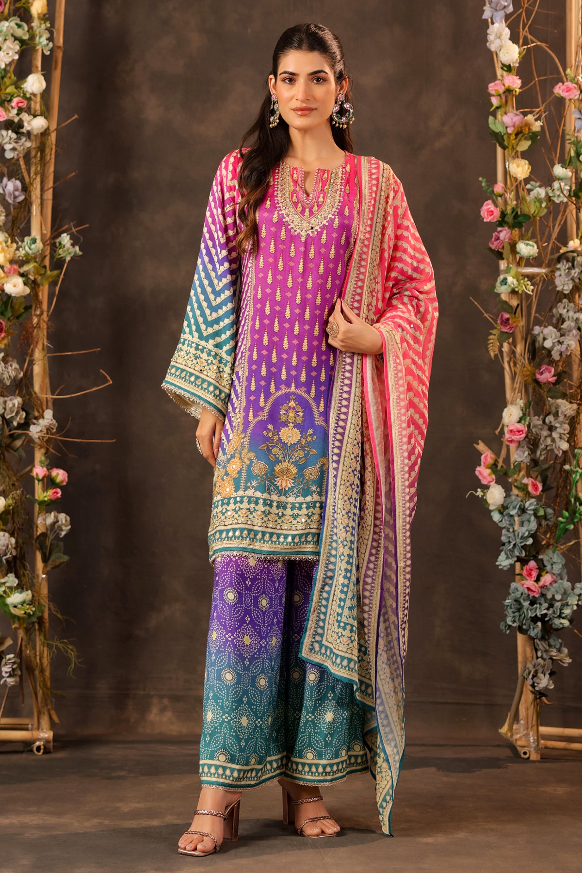 Pink Omray Muslin Embroidered Suit Set