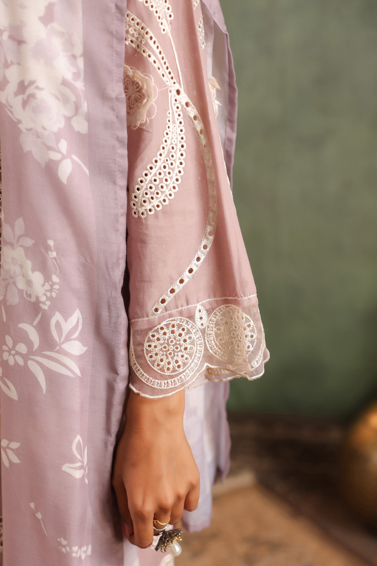 Brown Cotton Embroidered Suit Set