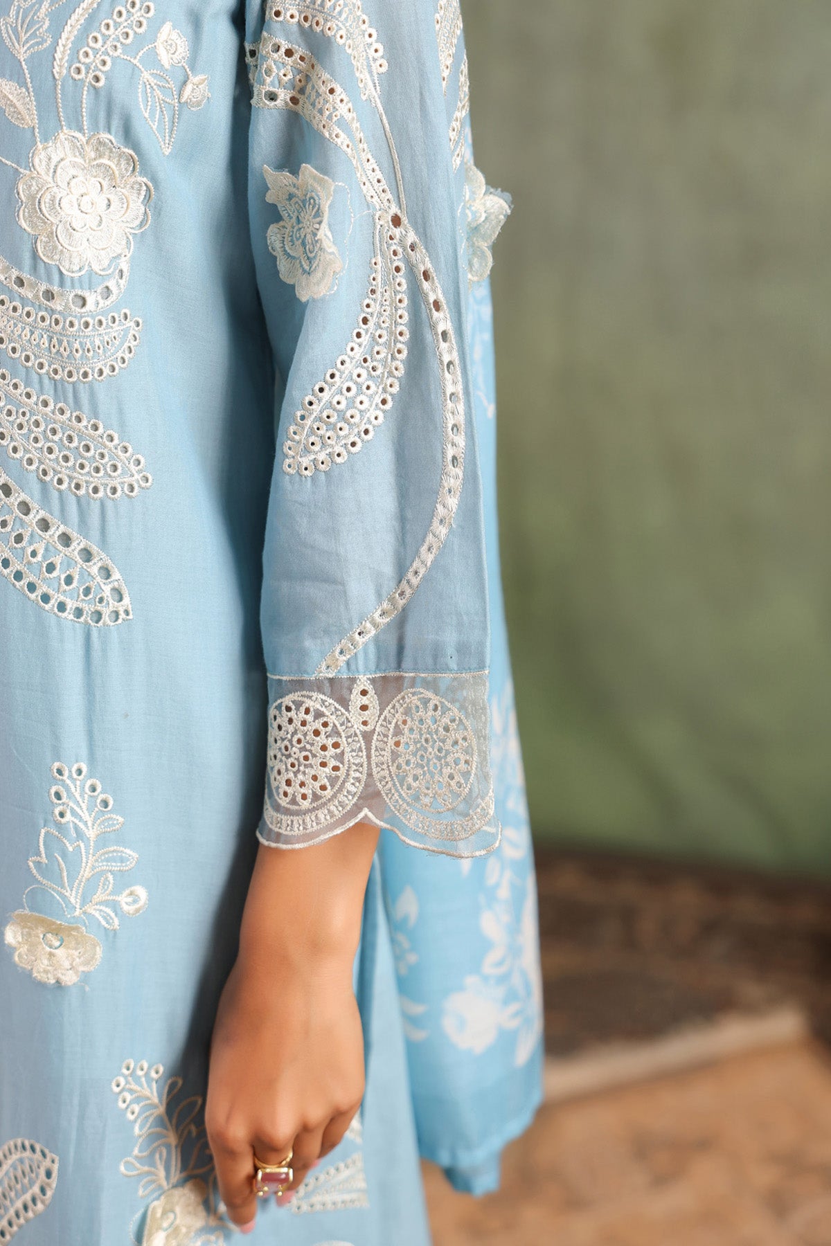 Sky Cotton Embroidered Suit Set