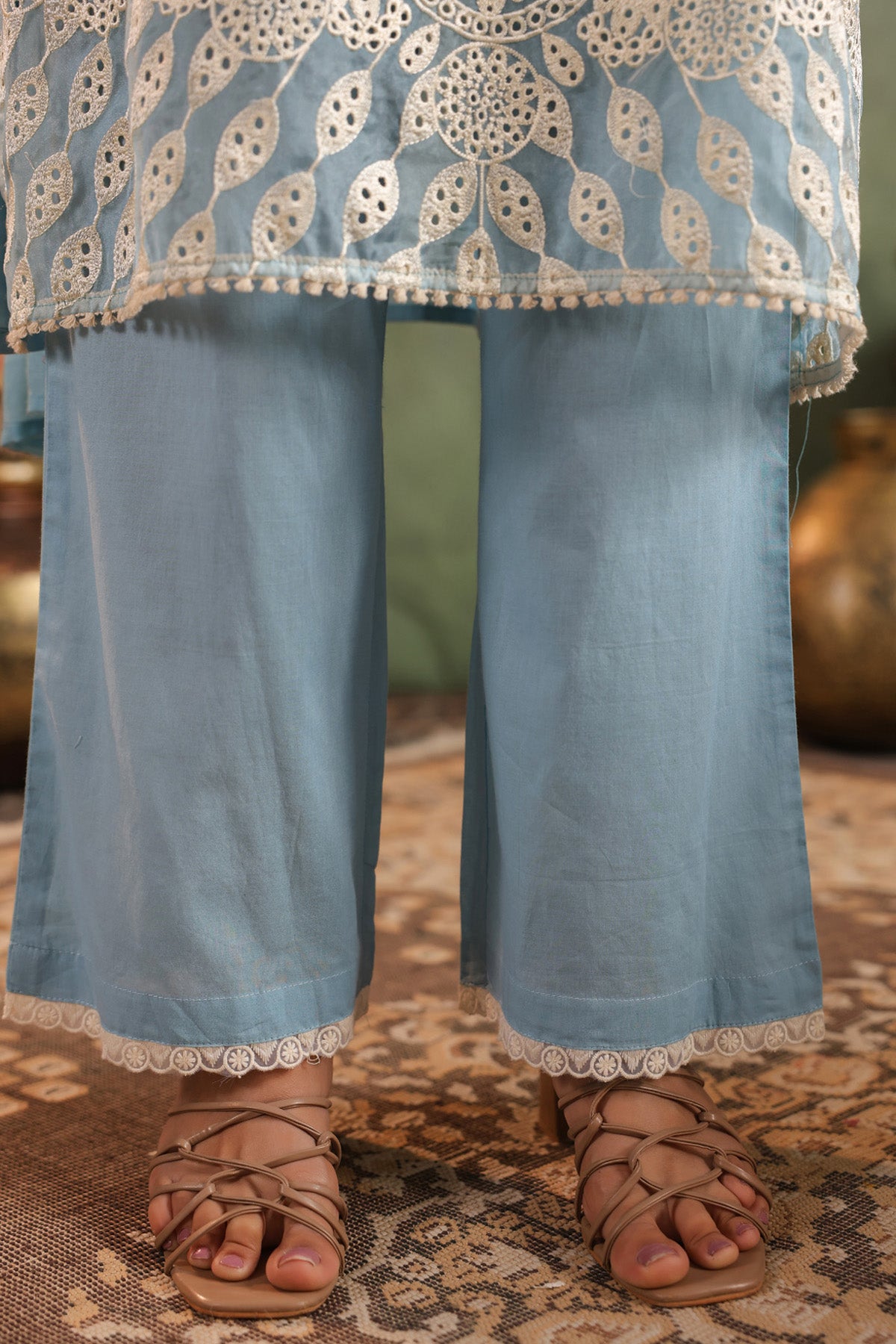 Sky Cotton Embroidered Suit Set