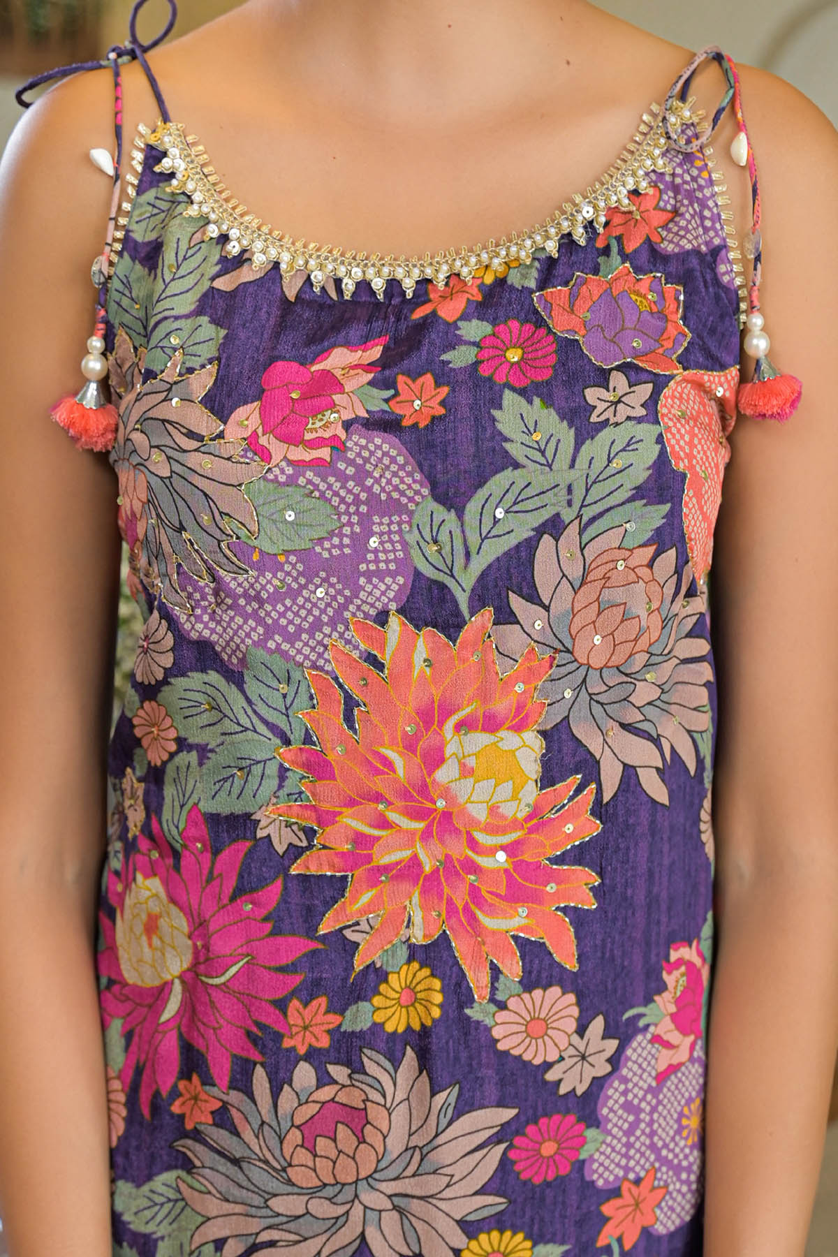 Purple Chinon Gotapatti Straight Cut Suit Set