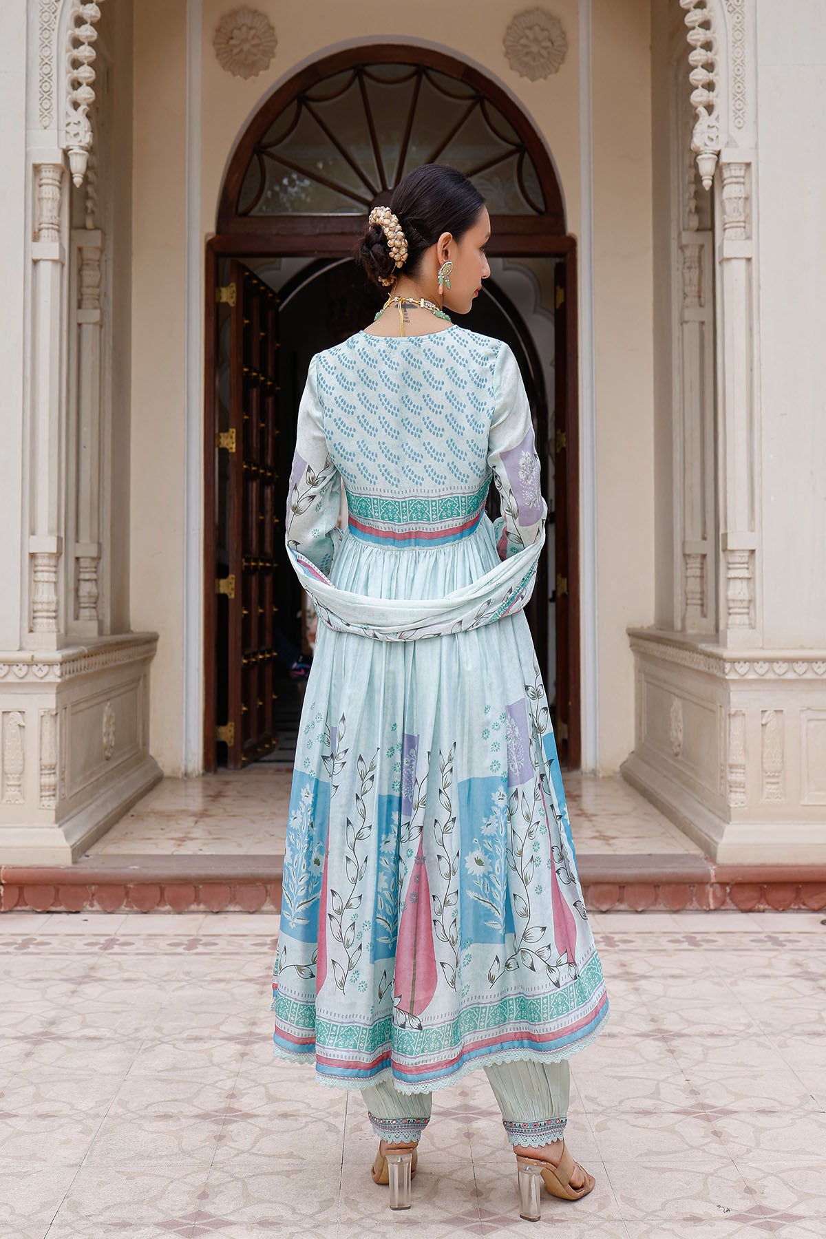 Blue Rayon Printed Anarkali Suit