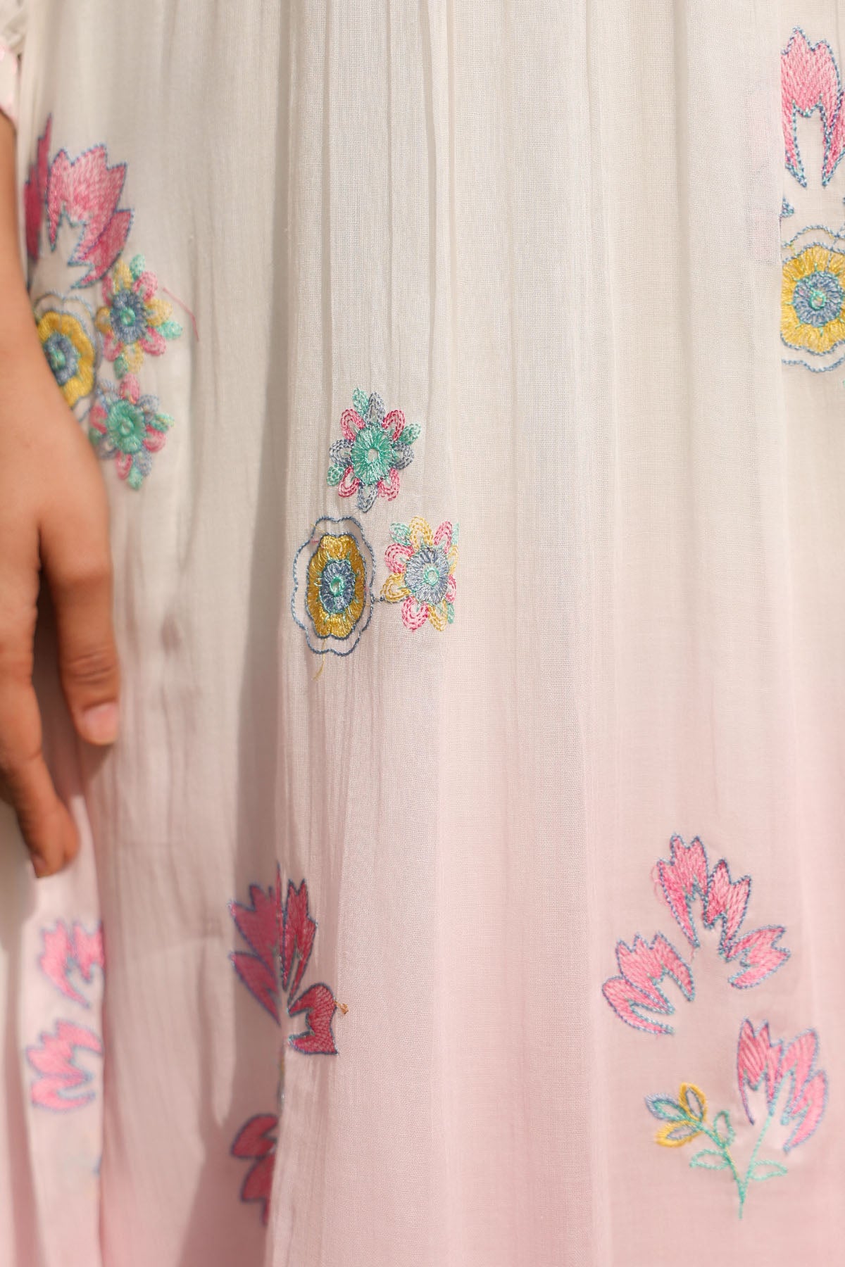 WHITE AND PINK MUL MUL A -LINE KURTA WITH PANT AND DUPATTA