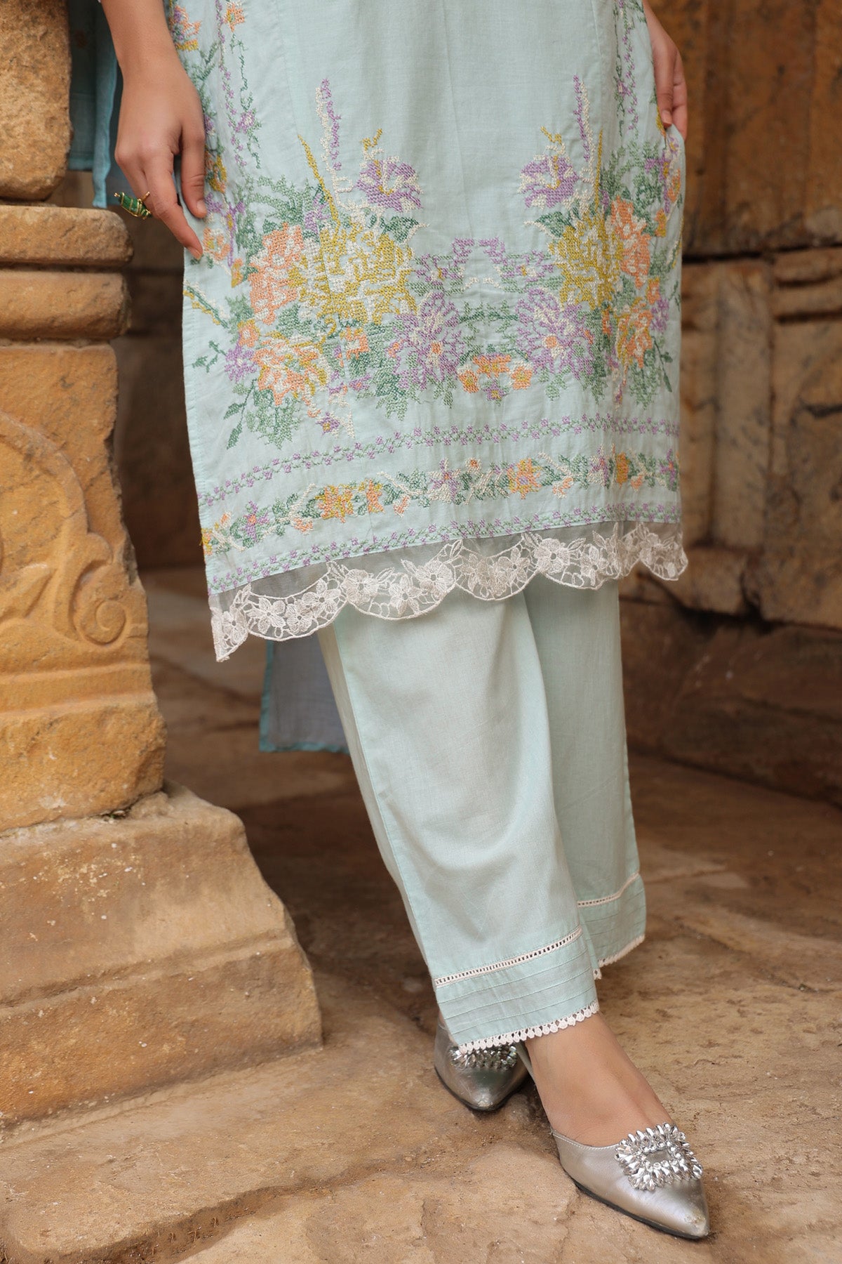 SKY COTTON STRAIGHT KURTA WITH PANT AND DUPATTA
