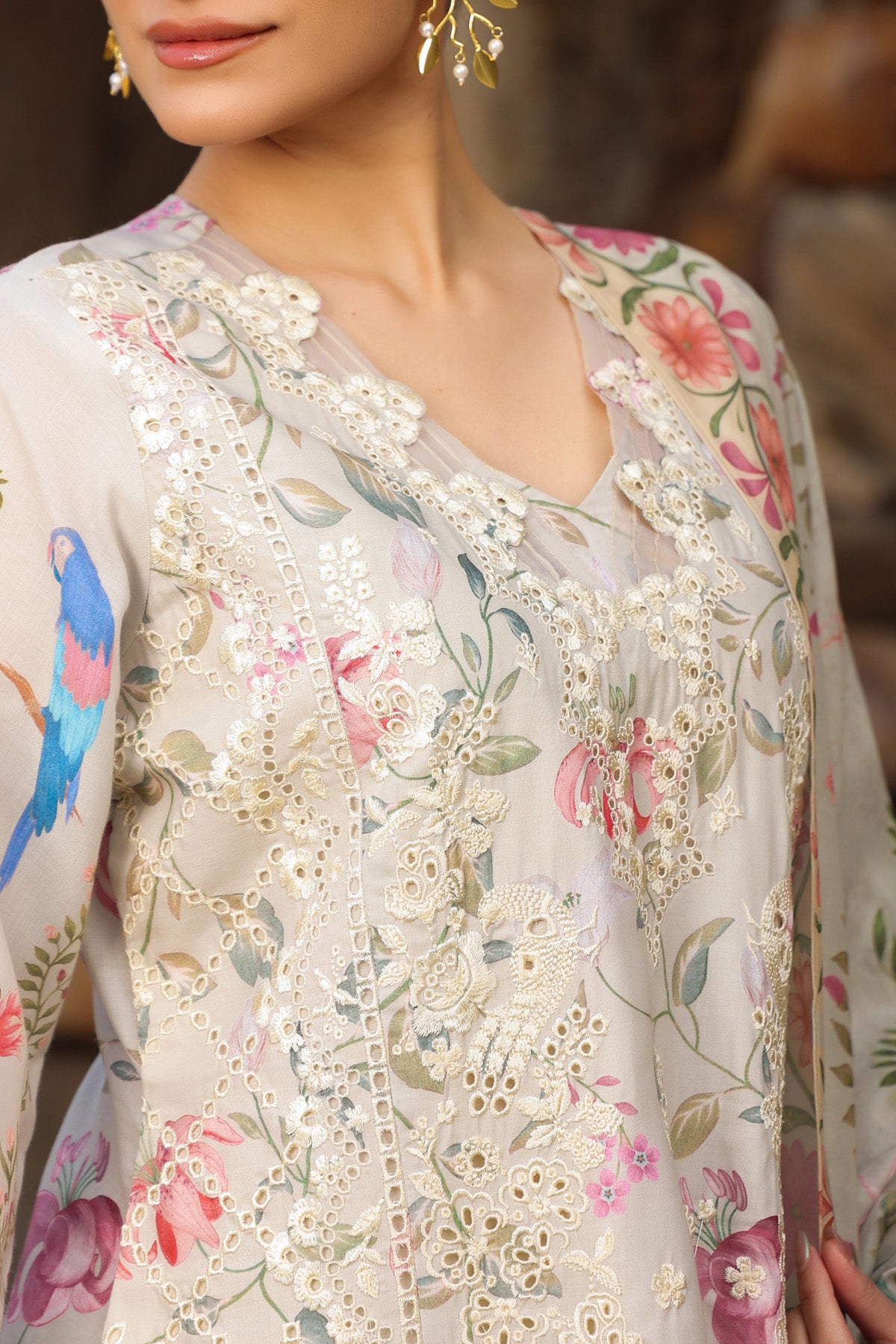 BEIGE COTTON STRAIGHT KURTA WITH PANT AND DUPATTA