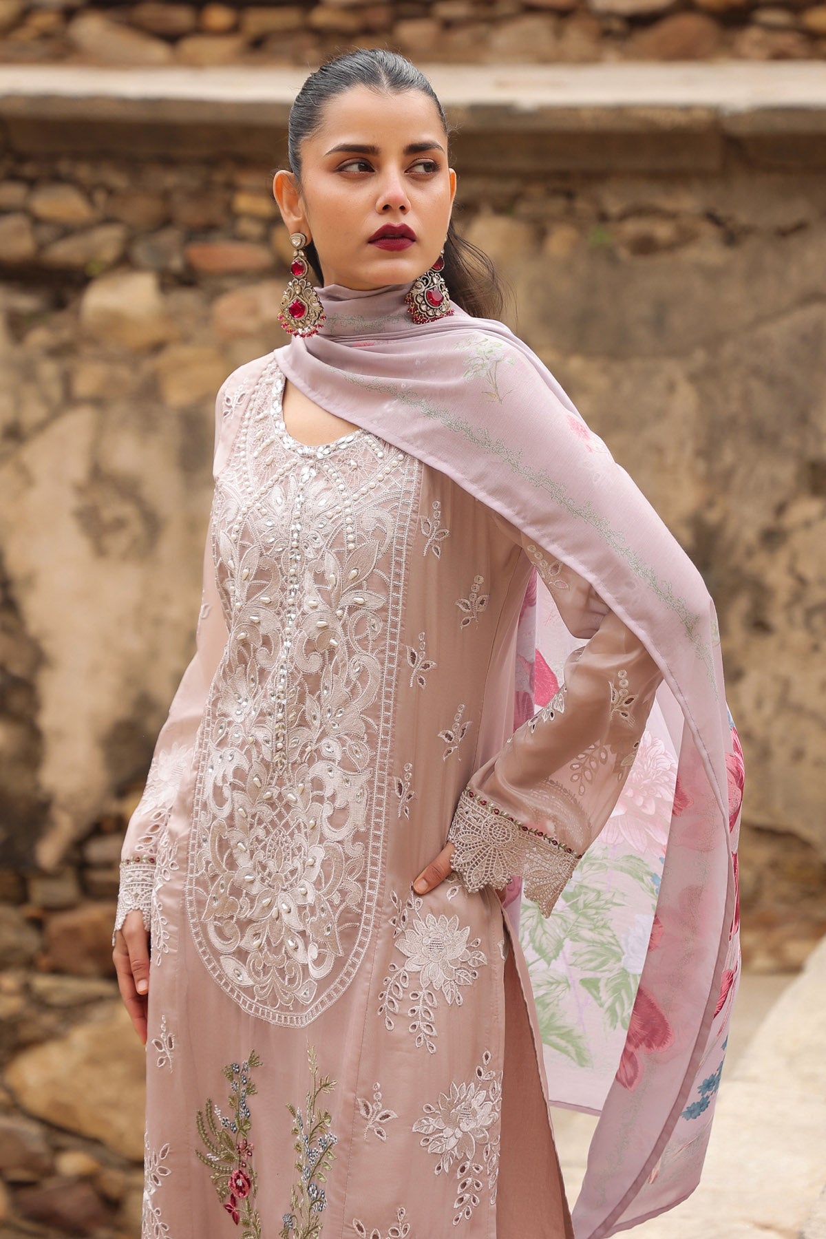 PINK ORGANZA STRAIGHT KURTA WITH PANT AND DUPATTA