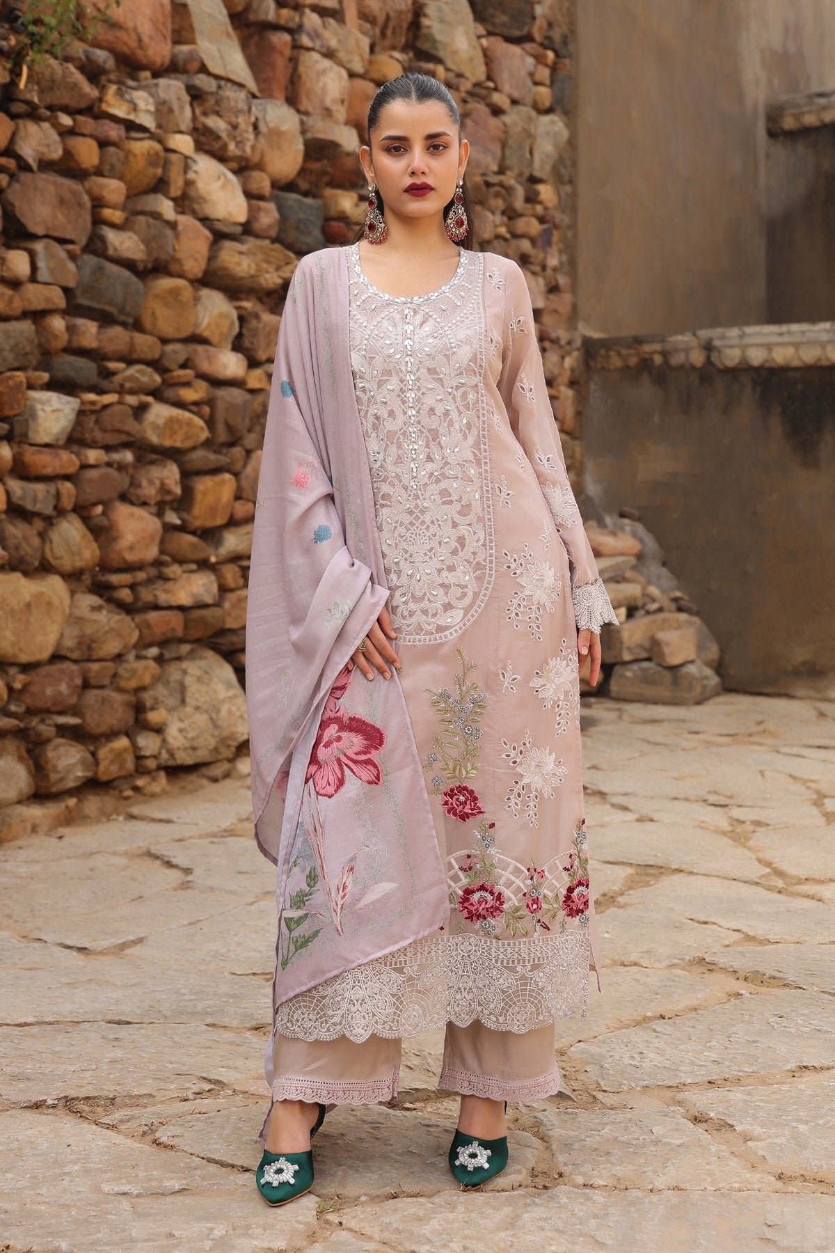 PINK ORGANZA STRAIGHT KURTA WITH PANT AND DUPATTA