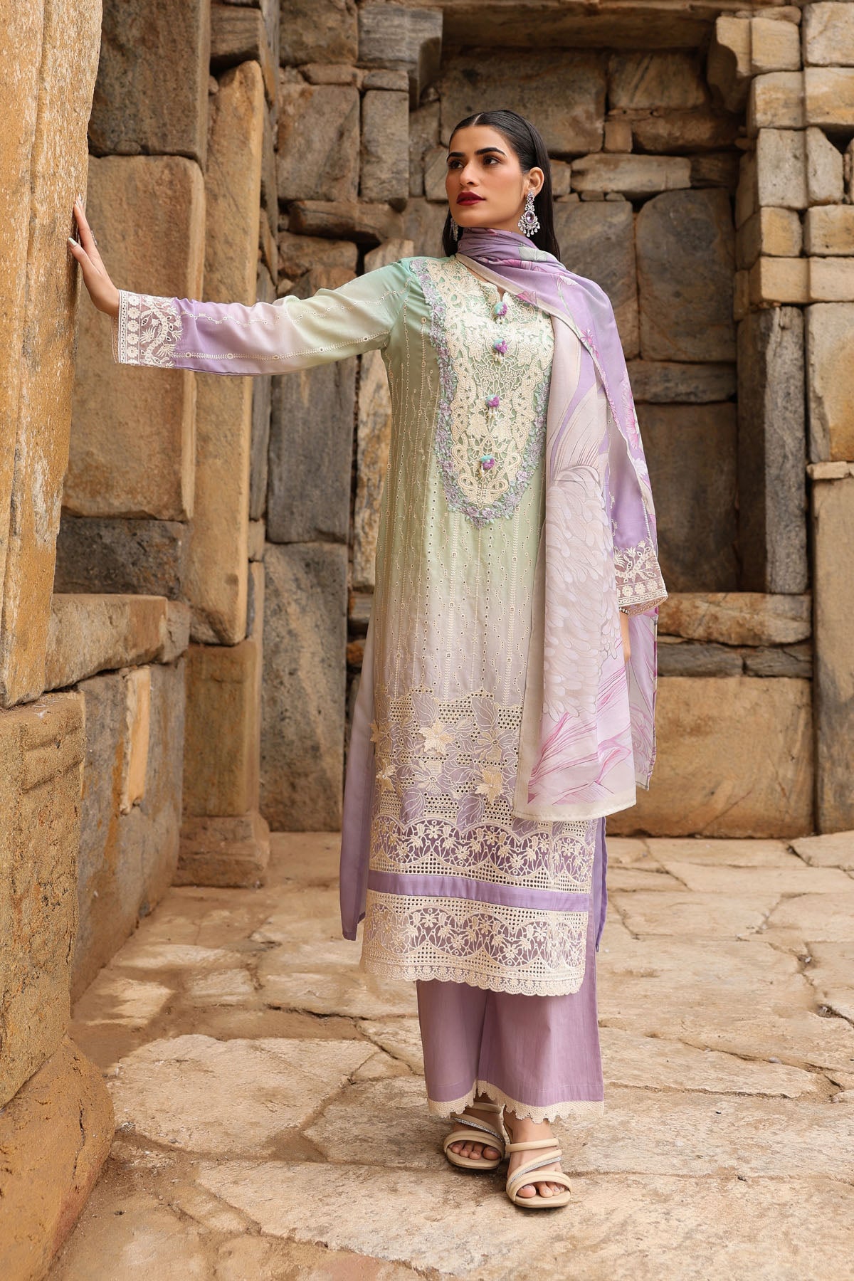 GREEN COTTON STRAIGHT KURTA WITH PANT AND DUPATTA