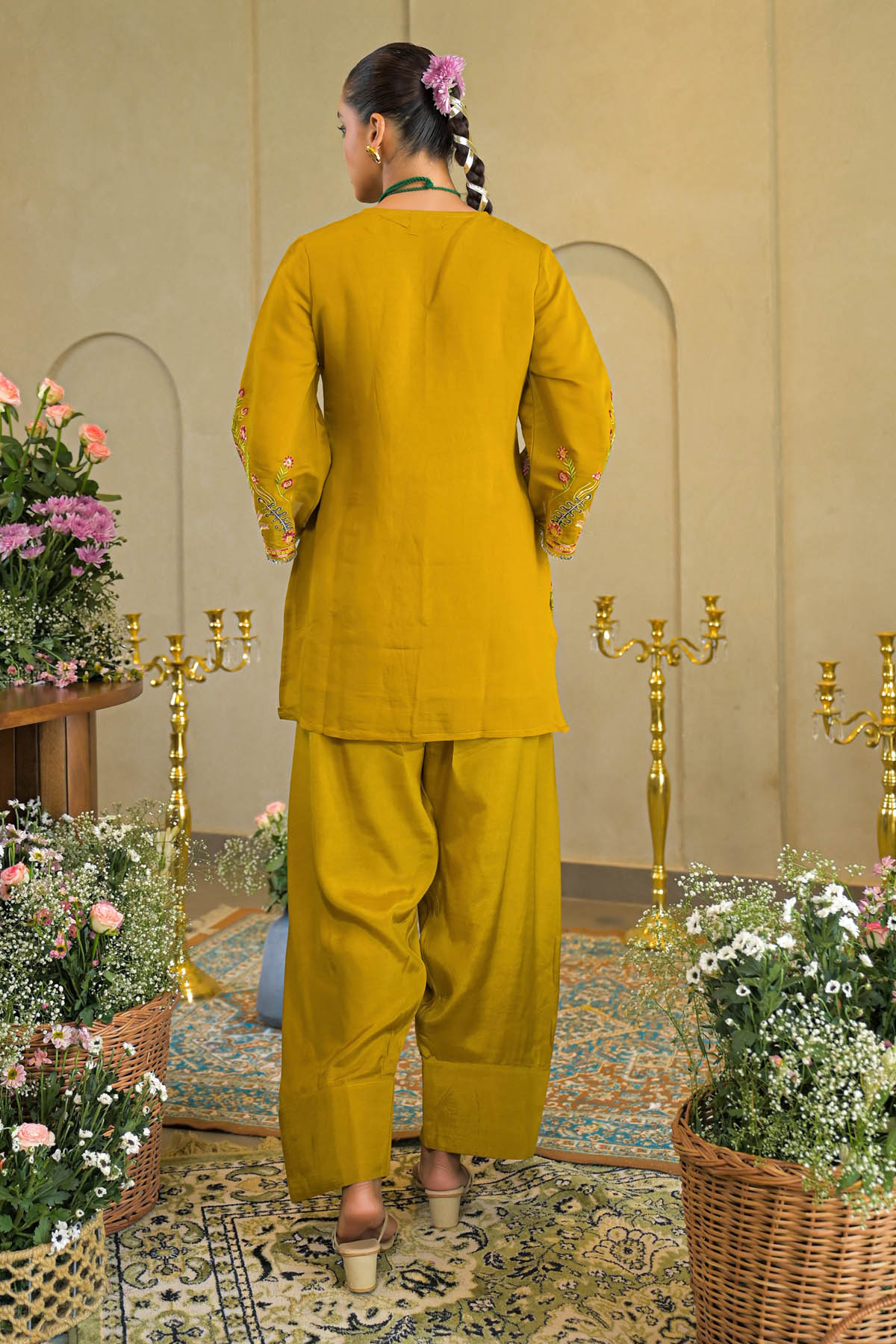 Mustard Chanderi Embroidered Farsi Salwar Set