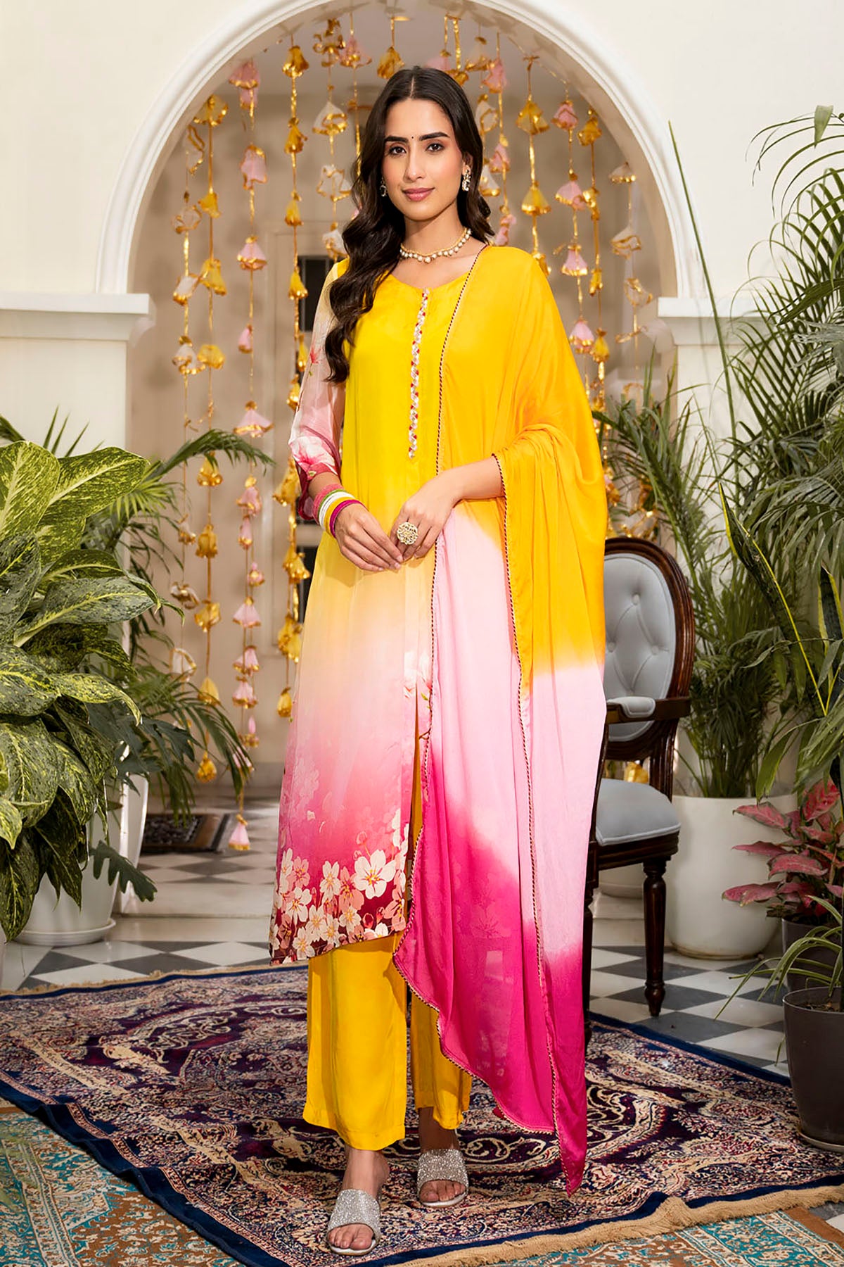 Yellow Multicolor Viscose Crepe Printed Co-ord Set
