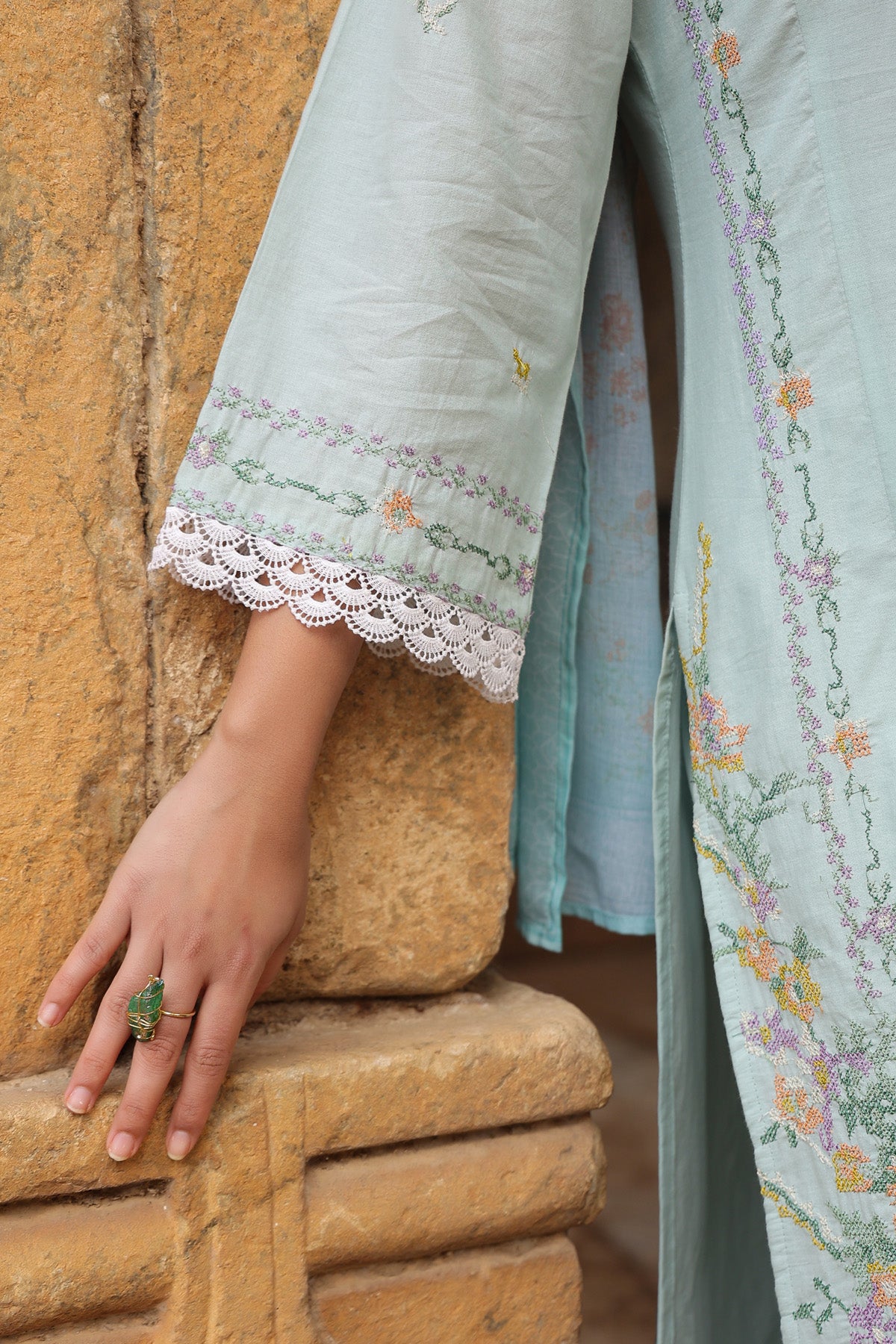 SKY COTTON STRAIGHT KURTA WITH PANT AND DUPATTA