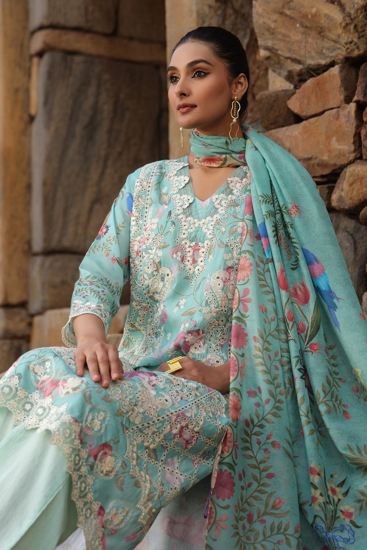 GREEN COTTON STRAIGHT KURTA WITH PANT AND DUPATTA