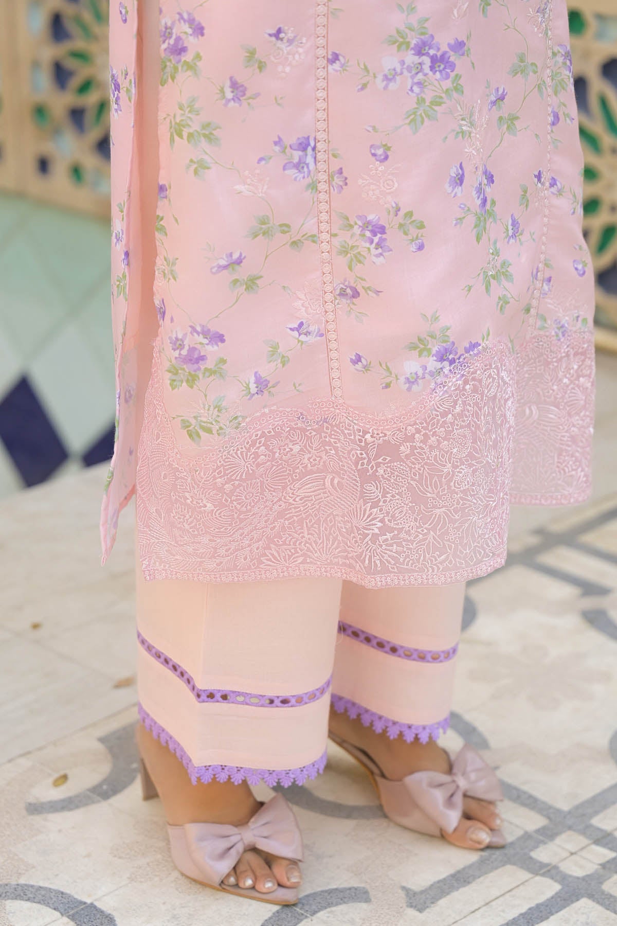 Pink Multicolor Cotton Printed Straight Cut Suit
