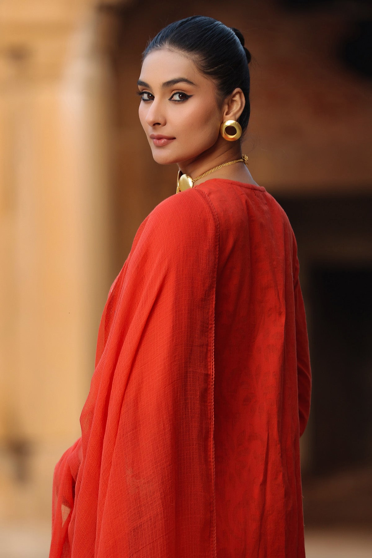 RED COTTON STRAIGHT KURTA WITH PANT AND DUPATTA