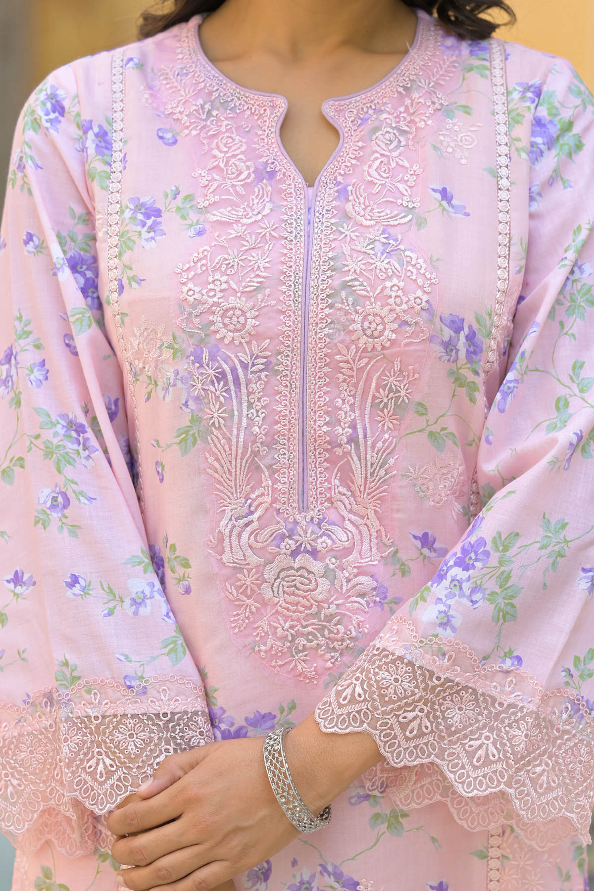 Pink Multicolor Cotton Printed Straight Cut Suit